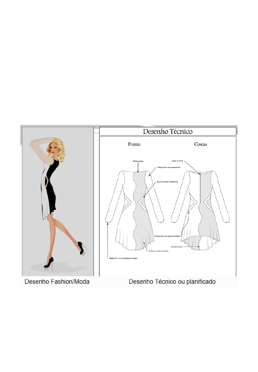 Desenho técnico de roupa feminina