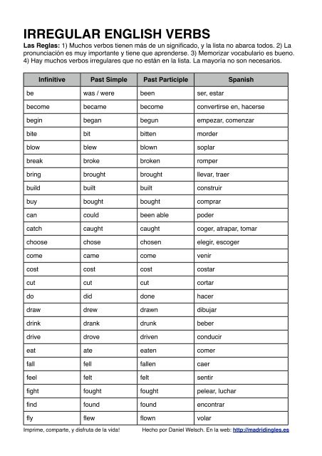 Verbos Irregulares, PDF, Linguística