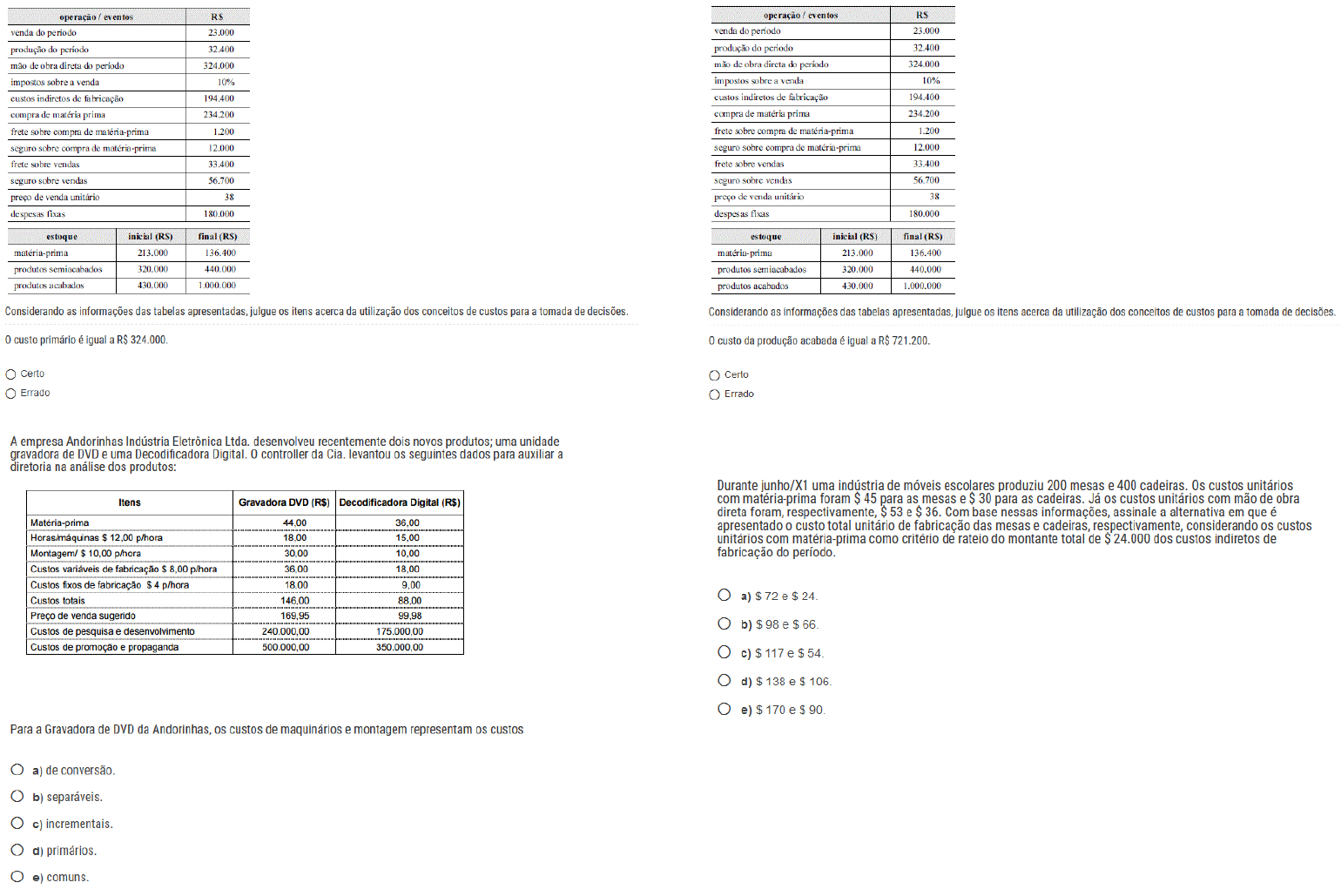 CONT CUSTOS EXERCÍCIOS - Contabilidade De Custos