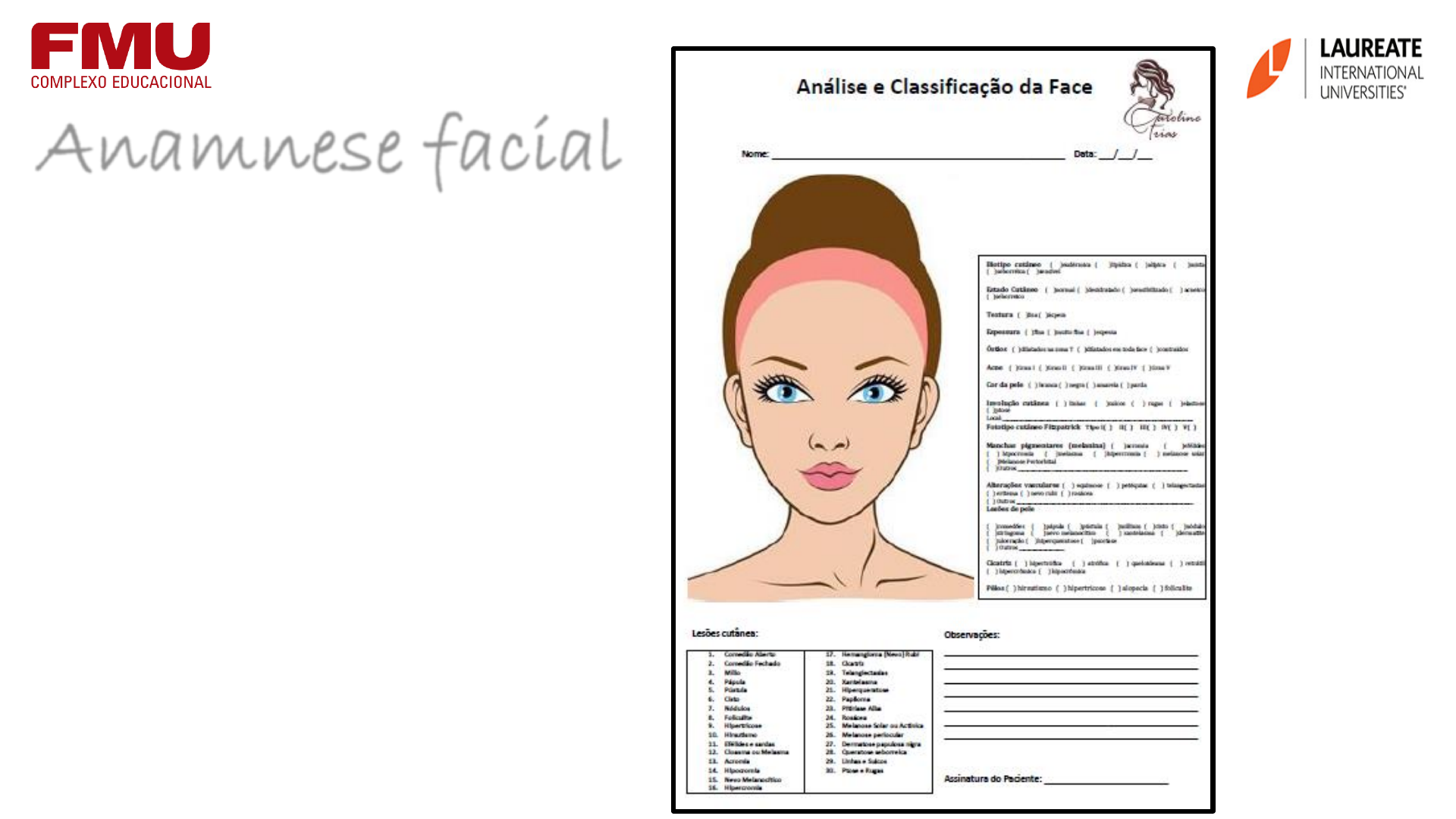 Ficha de Anamnese Geral e facial - Estética