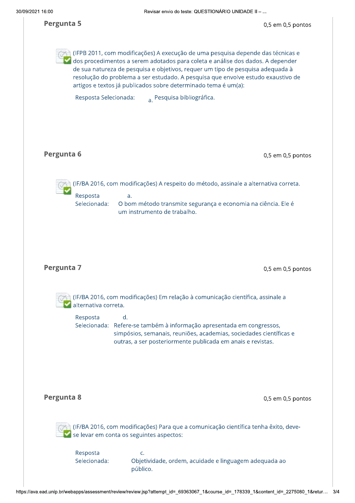 Métodos De Pesquisa - Questionário Unidade II AVA - Métodos De Pesquisas