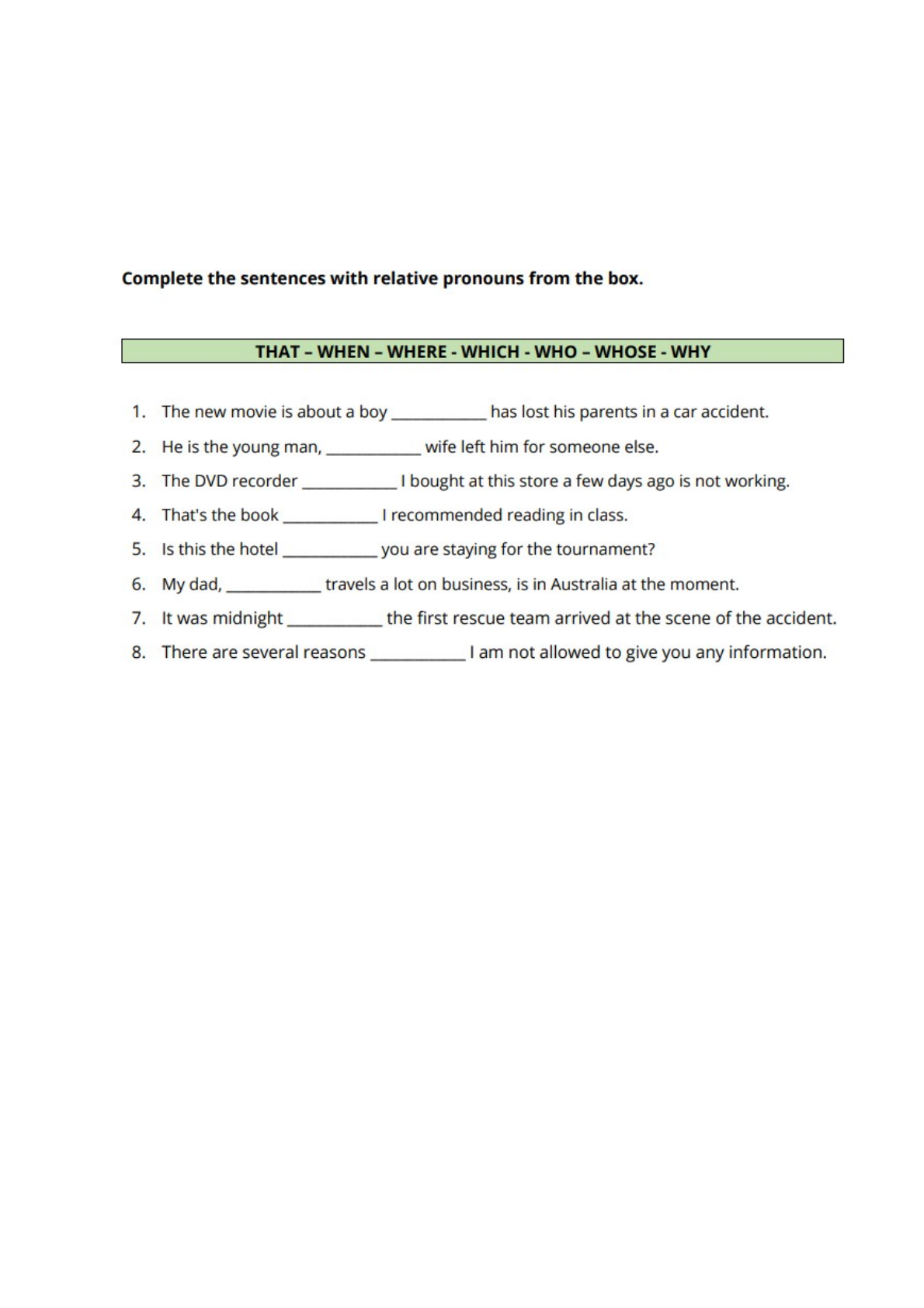 Pronomes relativos worksheet