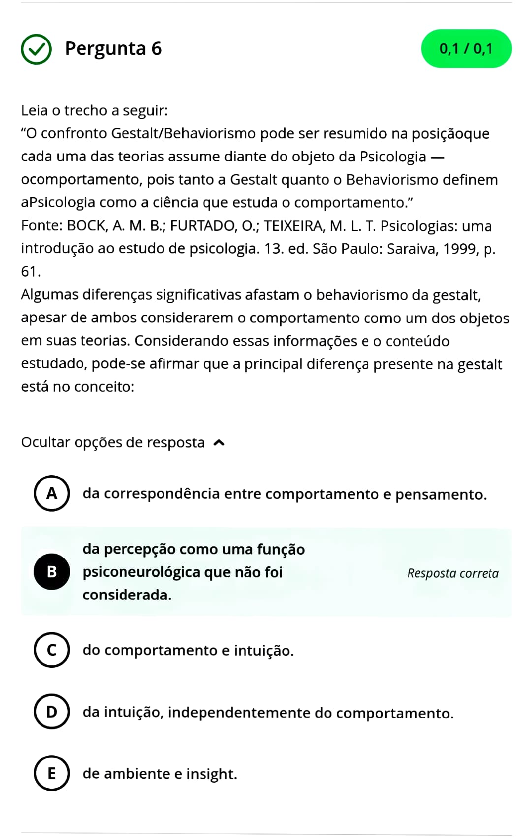 AOL 1 Question rio Psicologia Aplicada ao cuidado Psicologia