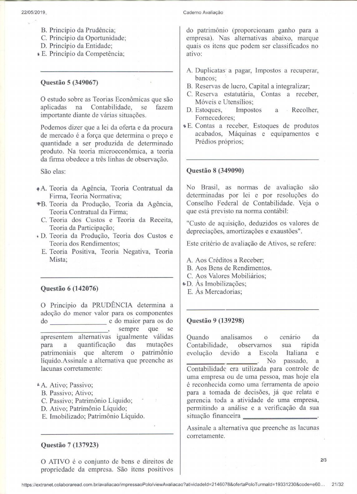 PROVA PRESENCIAL COM GABARITO 1ª CHAMADA CIÊNCIAS CONTÁBEIS - 5º ...