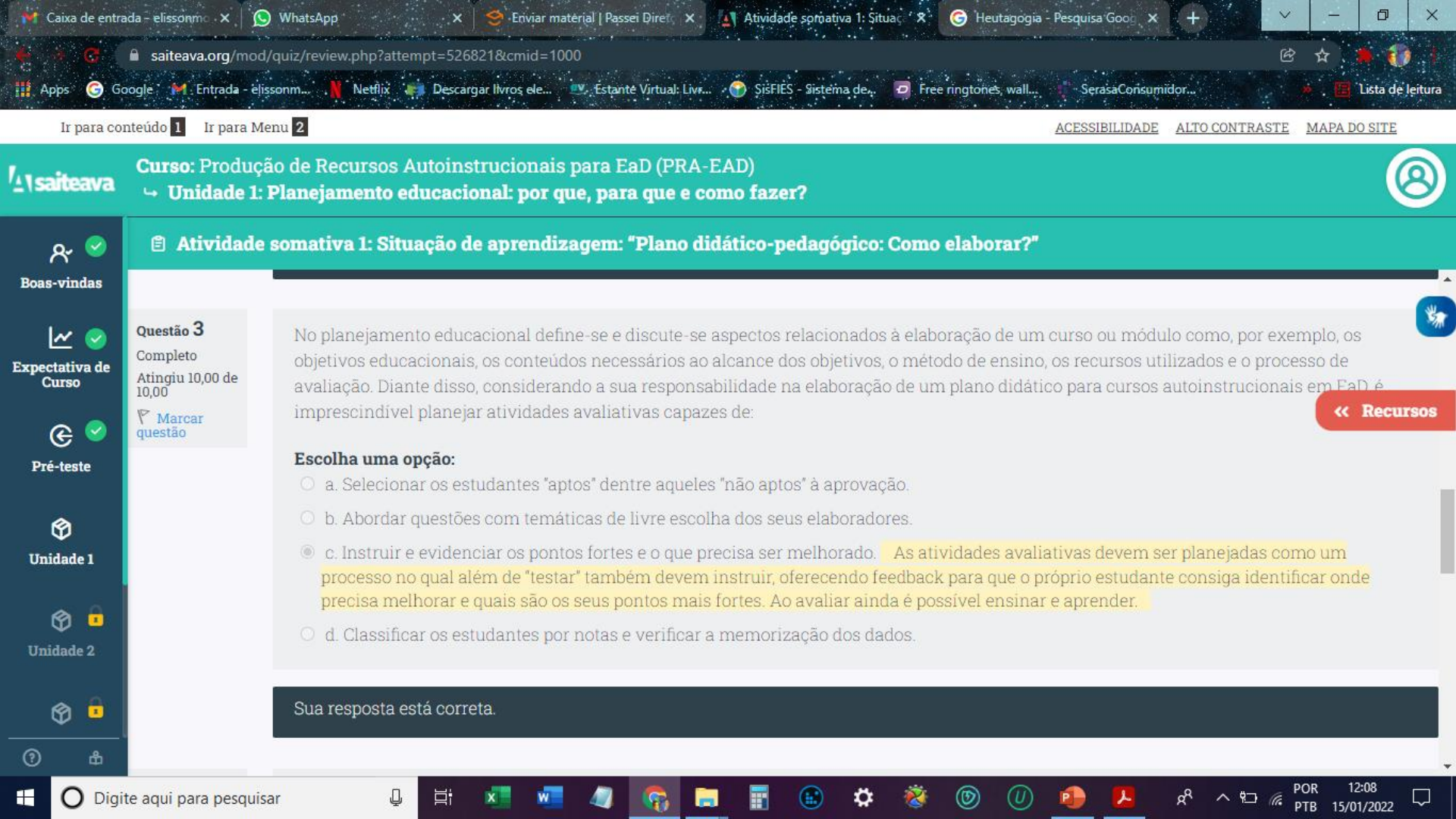 Avaliação Unidade 1 B - Adm Ead