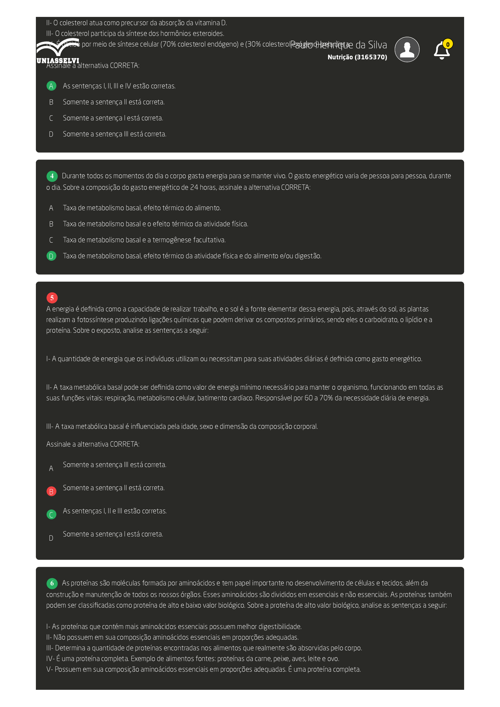 Avaliação Final Objetiva - Nutrição Humana - Nutrição Humana