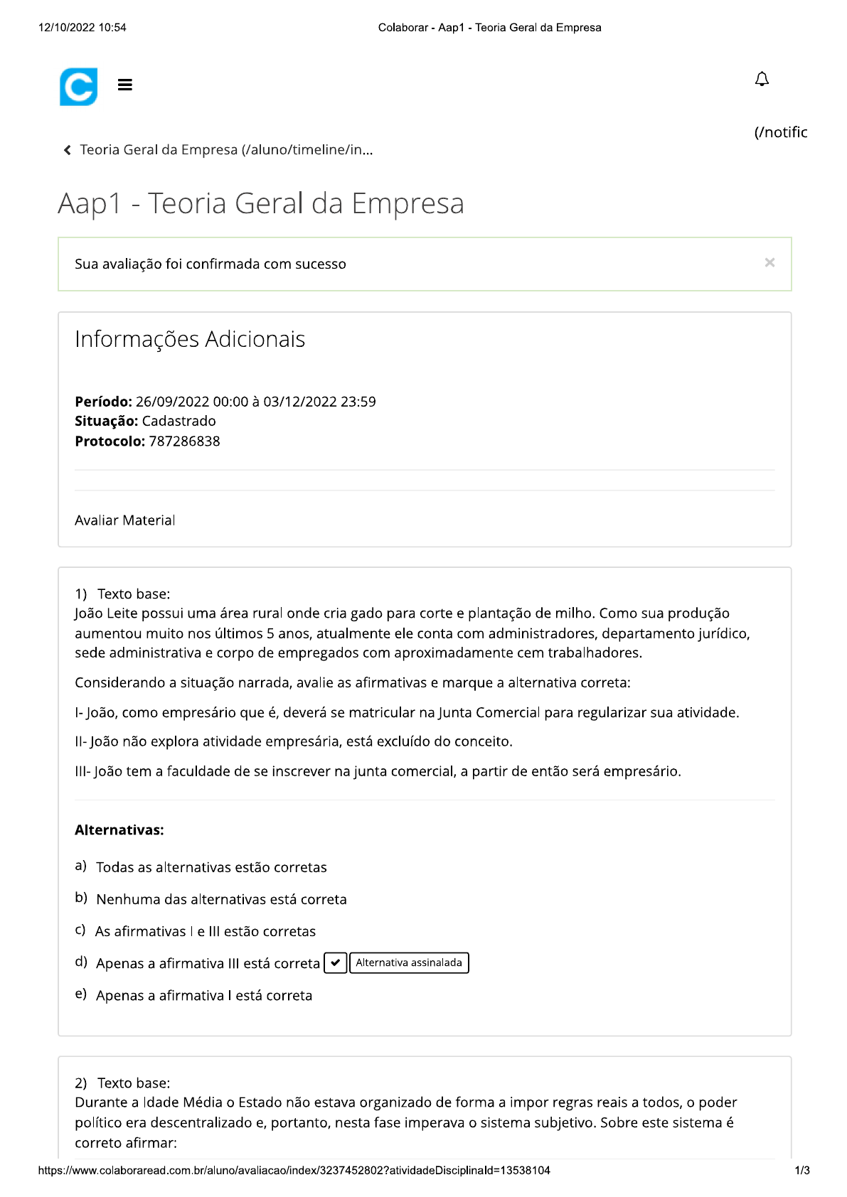 Avaliação Aprendizagem 1 Teoria Geral Da Empresa - Teoria Geral Da Empresa