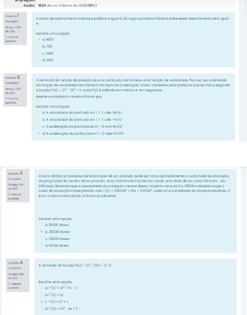 Questoes de matematica - Questionário