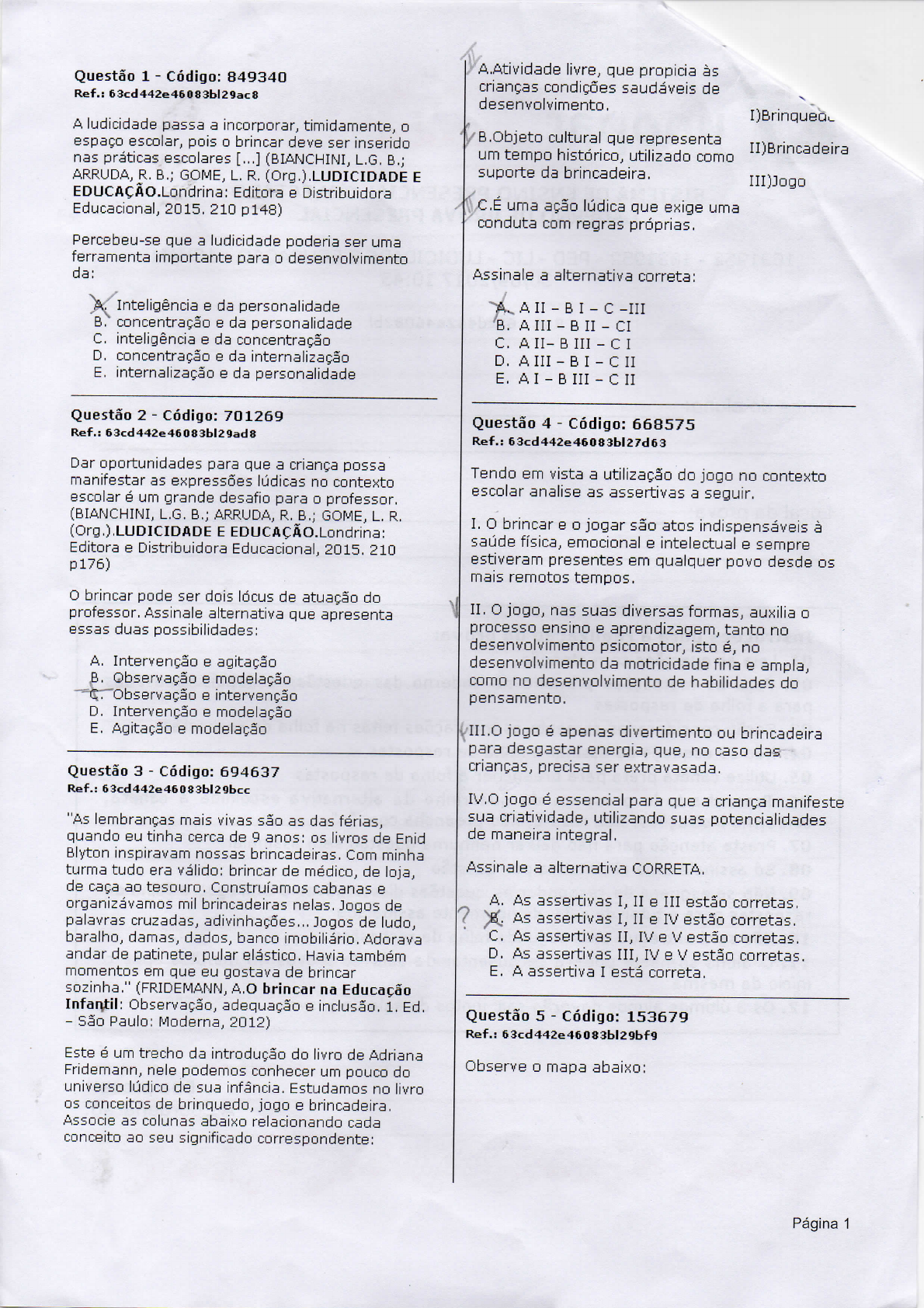 Prova Presencial Ludicidade E Educação - Pedagogia, Ludicidade E Educação