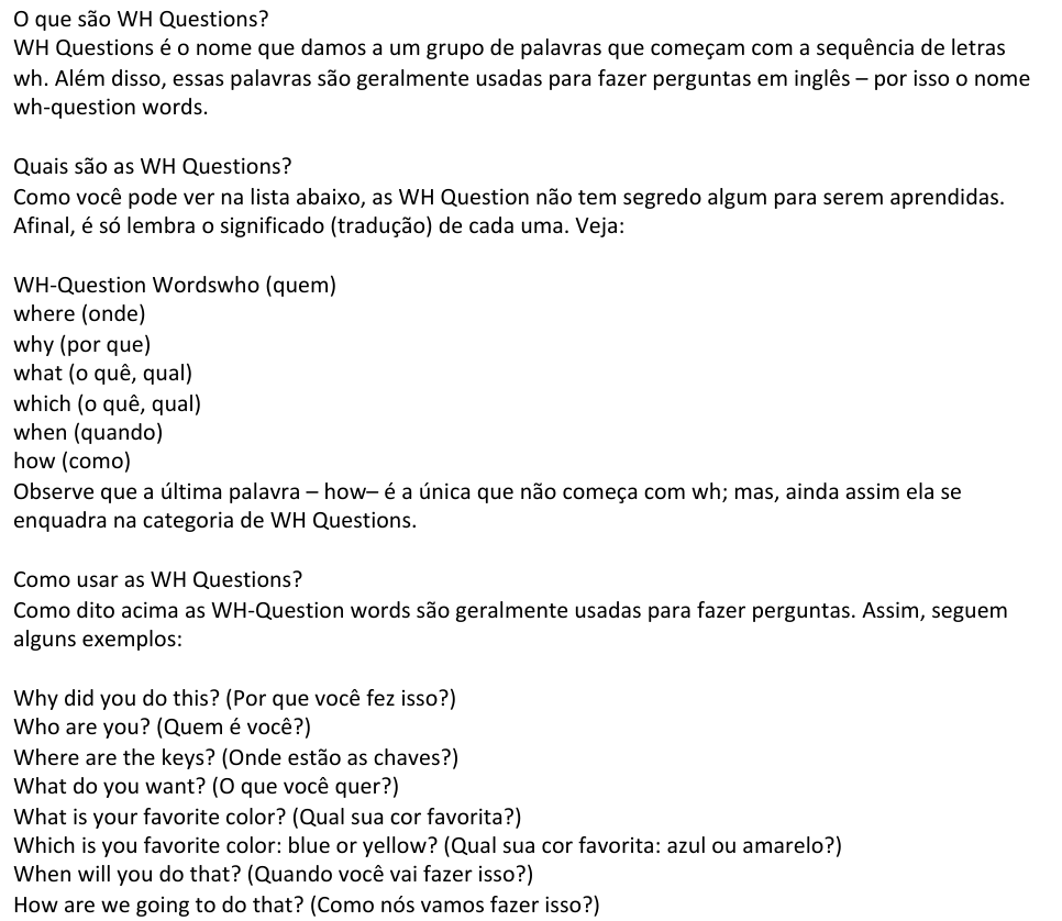 Como fazer perguntas com “wh” em inglês?