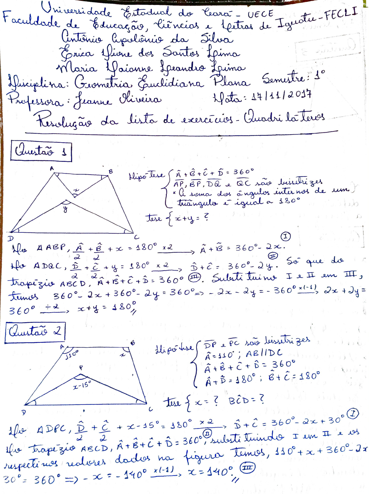 Resolução De Exercícios - Quadriláteros - Geometria Euclidiana Plana