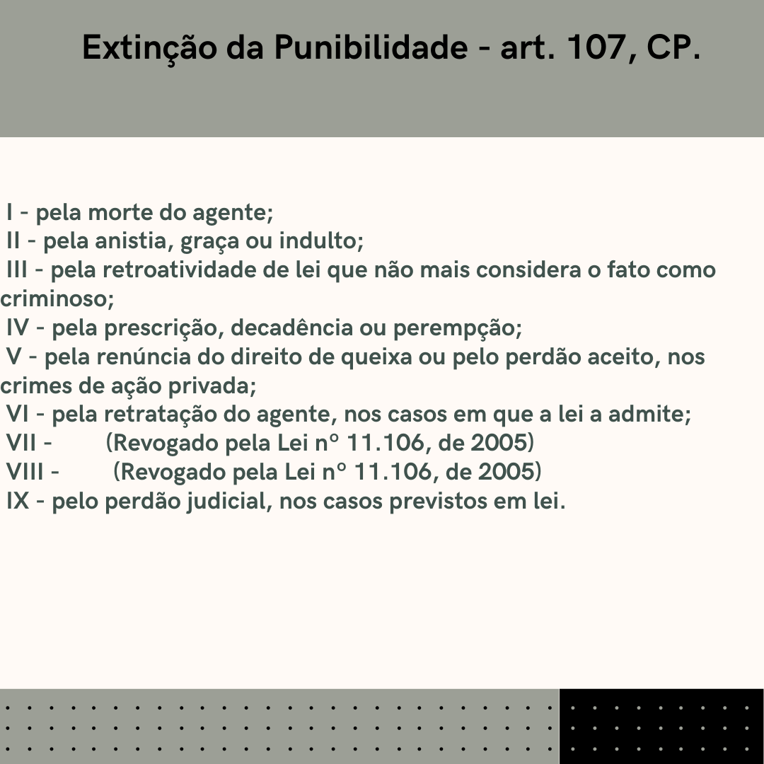 EXTINÇÃO DA PUNIBILIDADE - ARTIGO 107 DO CÓDIGO PENAL - Direito Penal I