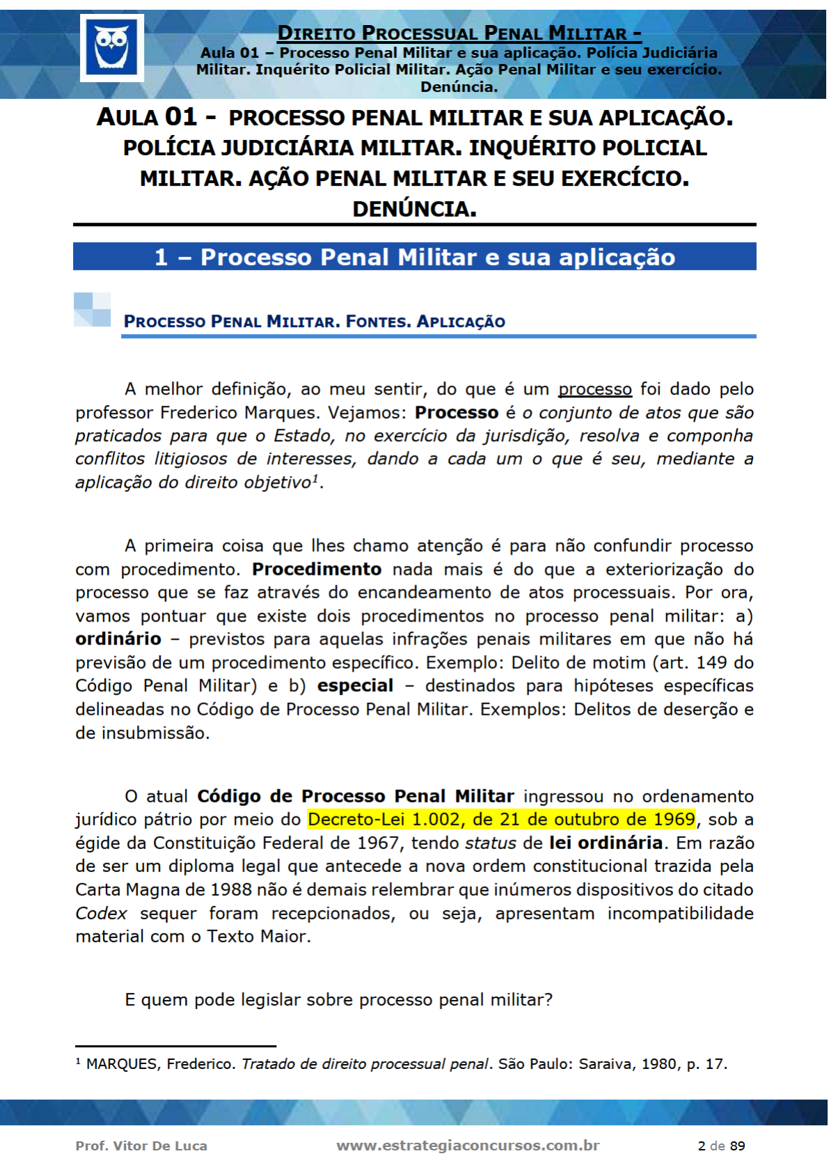 Aula 1 Processo Penal Militar E Sua Aplicação Polícia Judiciária