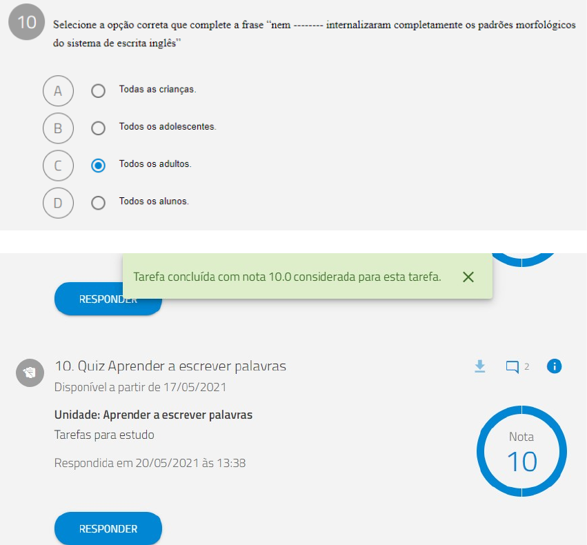 10 Quiz Aprender a escrever palavras - Alfabetização e Letramento