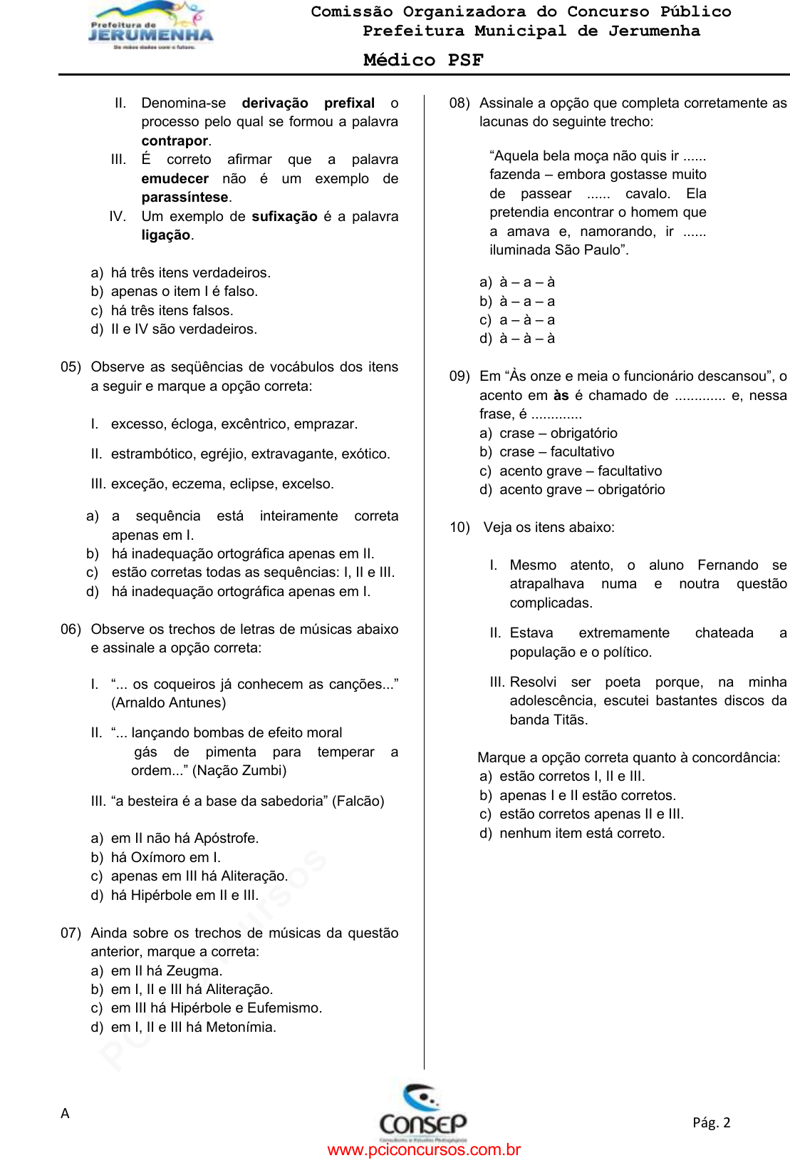 Prova Pref. Riachão do PoçoPB - METTA - 2011 - para Médico - PSF