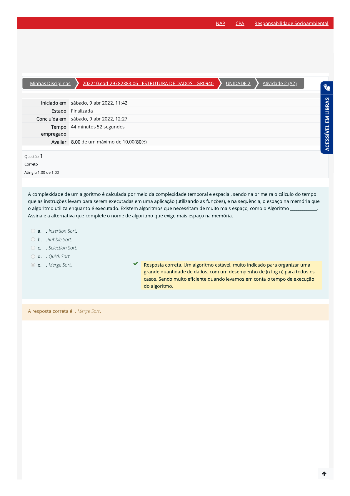 Artigo] Aed ii - Performance de Métodos de Ordenação e Análise Complexidade, Trabalhos Estruturas de Dados e Algoritmos