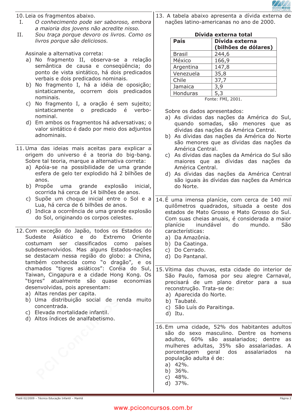 Prova Pref. TietêSP - MOURA MELO - 2009 - para Técnico Educação  Infantil.pdf - Provas de Concursos Públicos