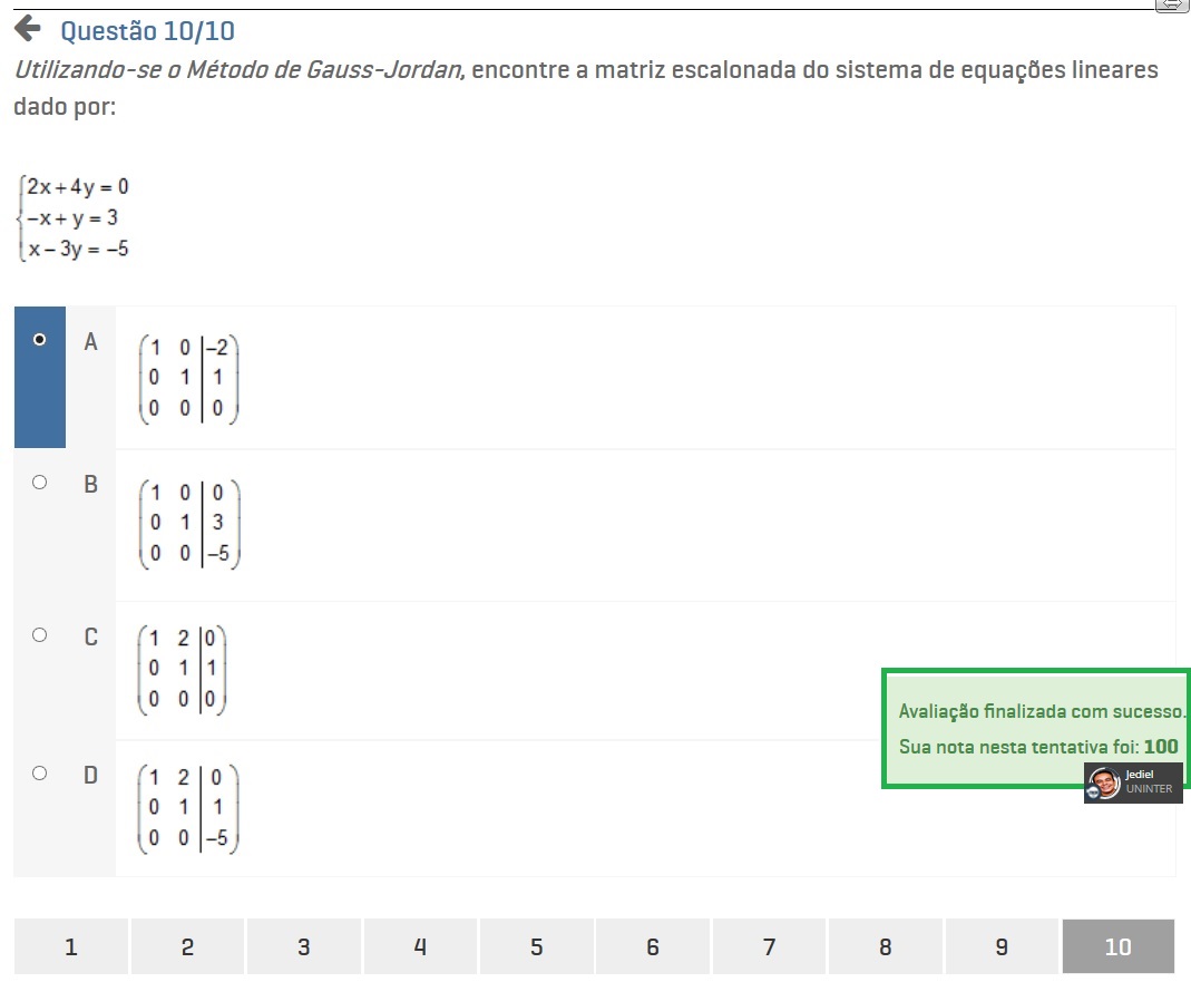 Lgebra Linear Apol Quest O Engenharia El Trica Uninter Lgebra Linear I