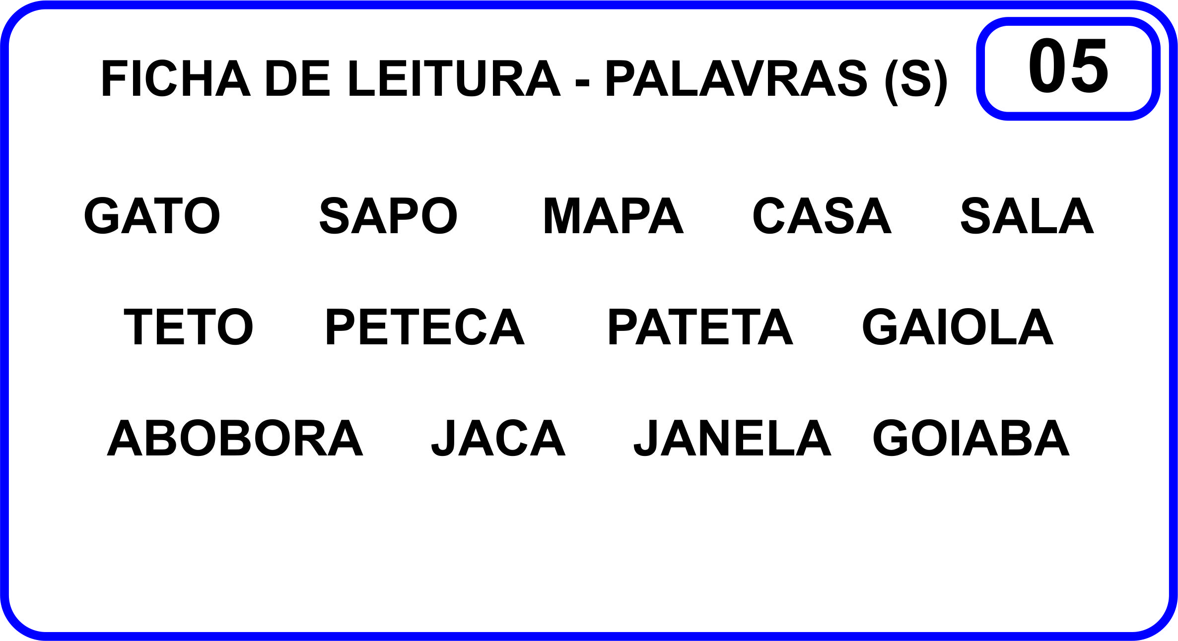 FICHAS DE LEITURA - PALAVRAS SIMPLES