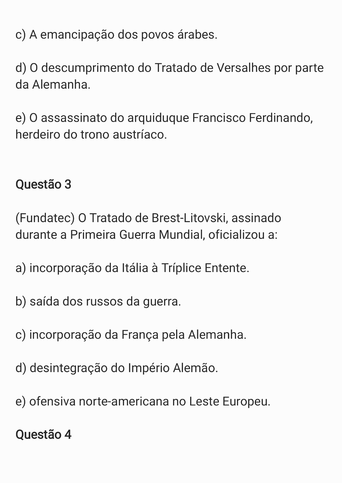 Exercícios Primeira Guerra Mundial (com Gabarito)!!! - História