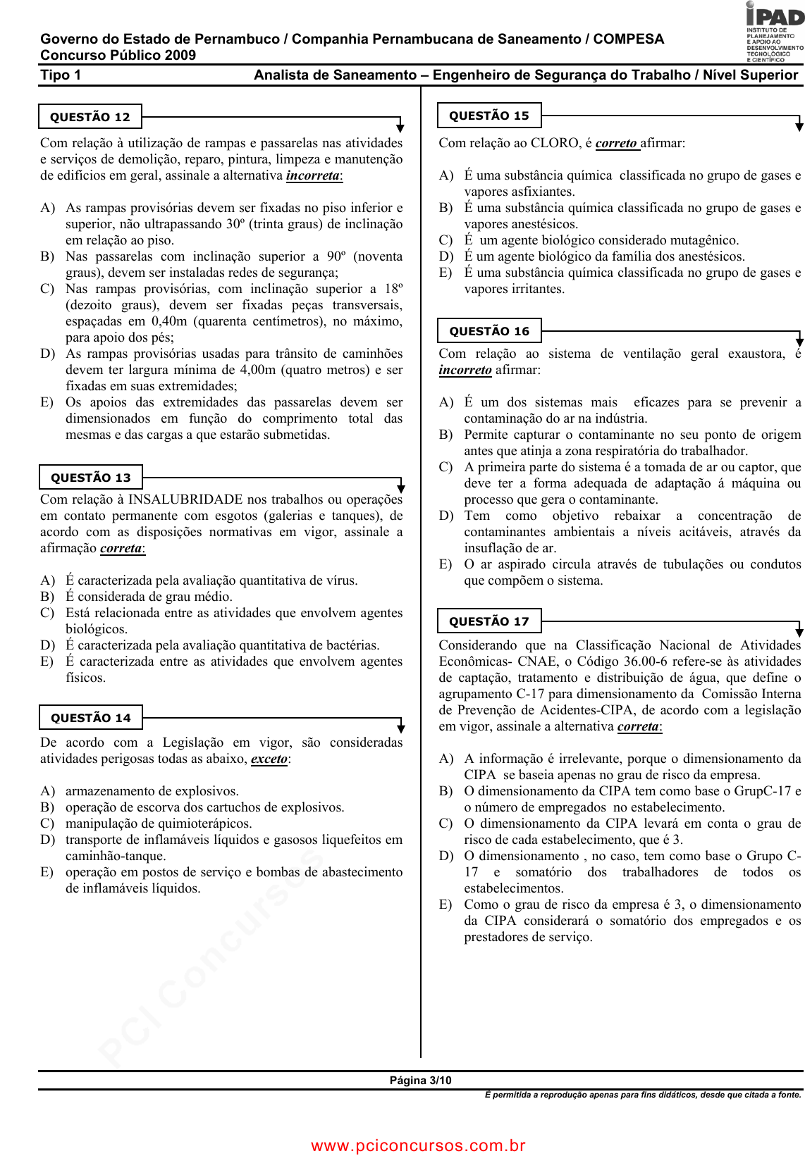 Prova COMPESA - UPENETIAUPE - 2013 - para Analista de Saneamento -  Engenheiro Mecânico.pdf - Provas de Concursos Públicos