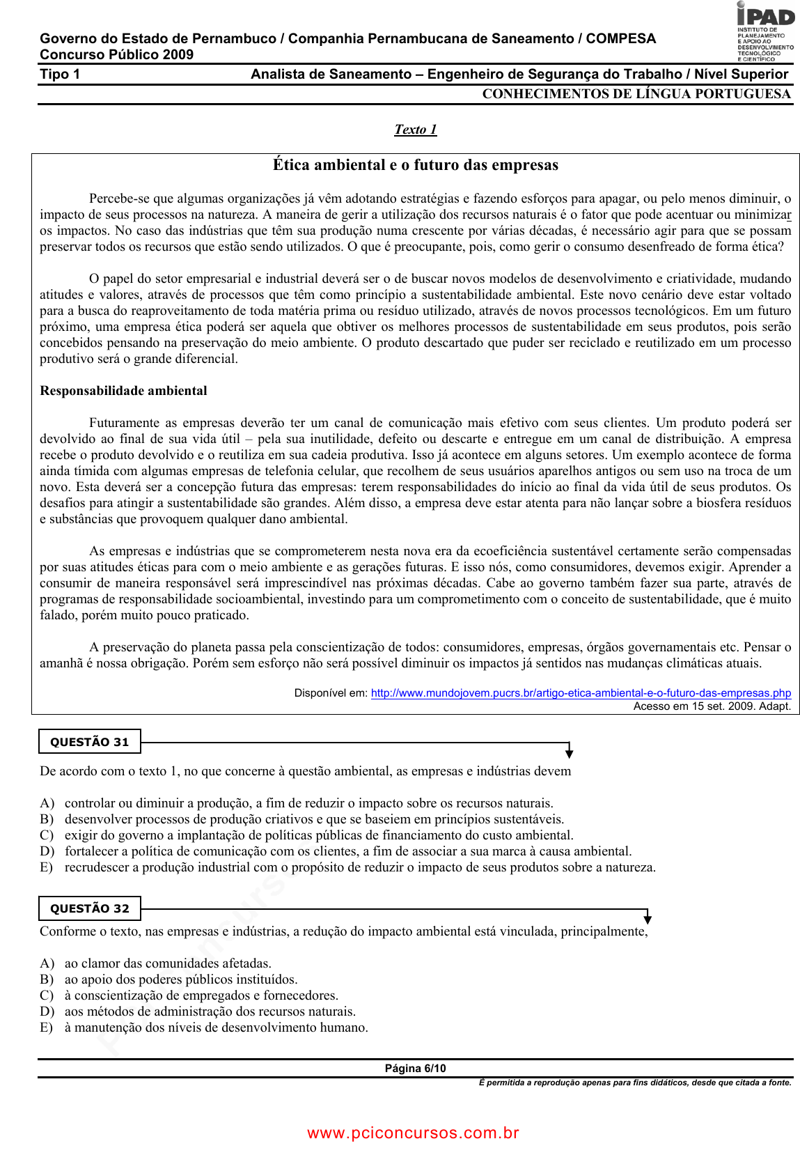 Prova COMPESA - UPENETIAUPE - 2013 - para Analista de Saneamento -  Engenheiro Mecânico.pdf - Provas de Concursos Públicos