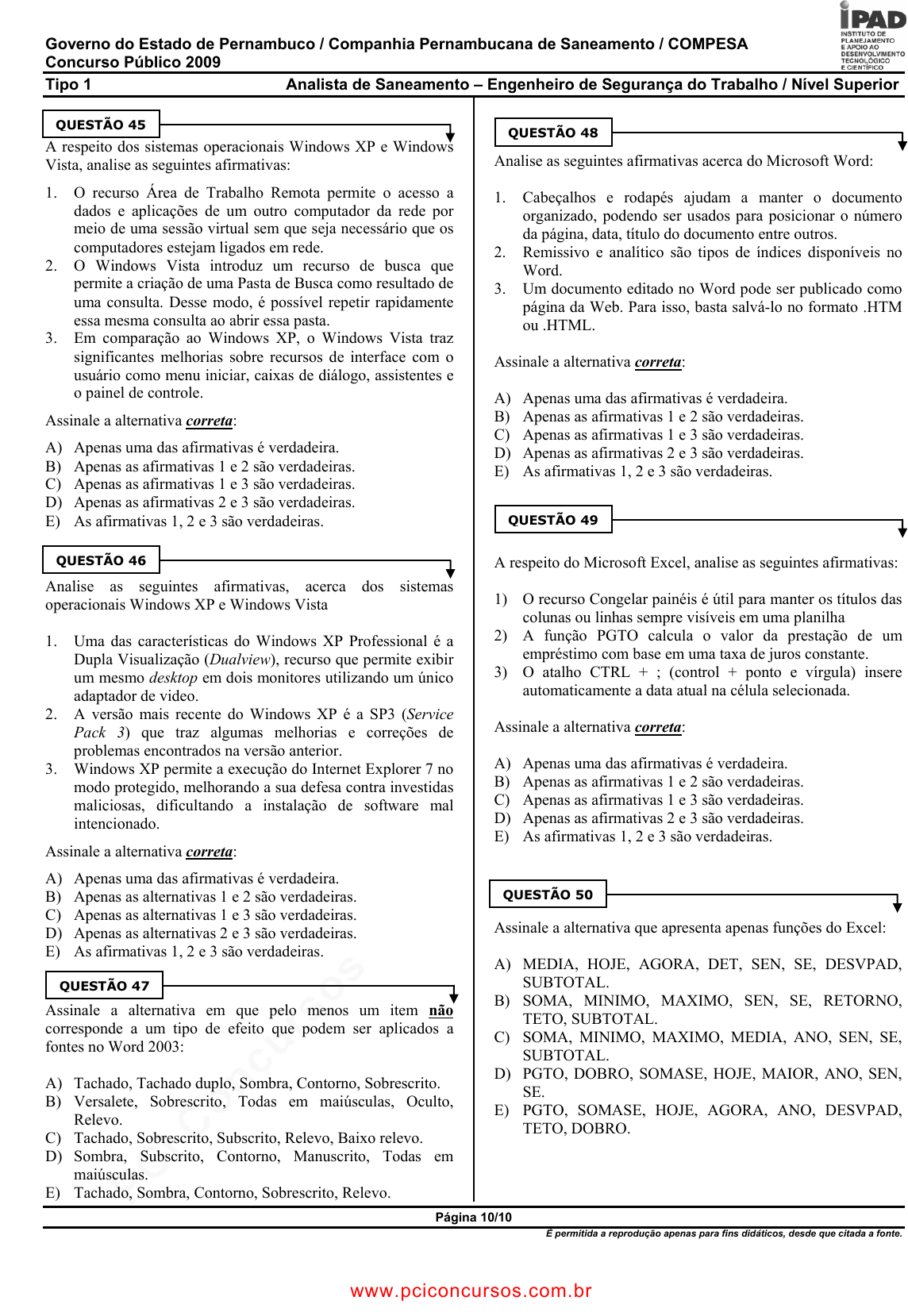 Prova COMPESA - UPENETIAUPE - 2013 - para Analista de Saneamento -  Engenheiro Mecânico.pdf - Provas de Concursos Públicos