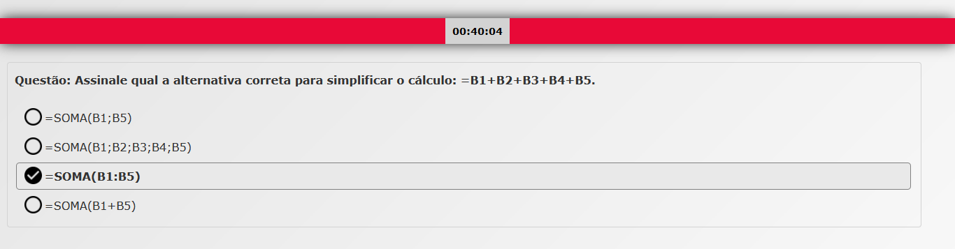 Assinale Qual Alternativa Correta Para Simplificar O Cálculo B1 B2 B3 B4 B5 Excel Básico 6834
