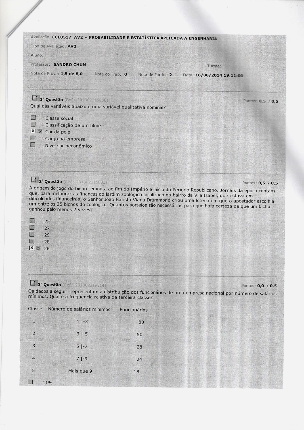 AV1 E AV2 PROBABILIDADE E ESTÁTISTICA 2014.1 - Probabilidade E ...