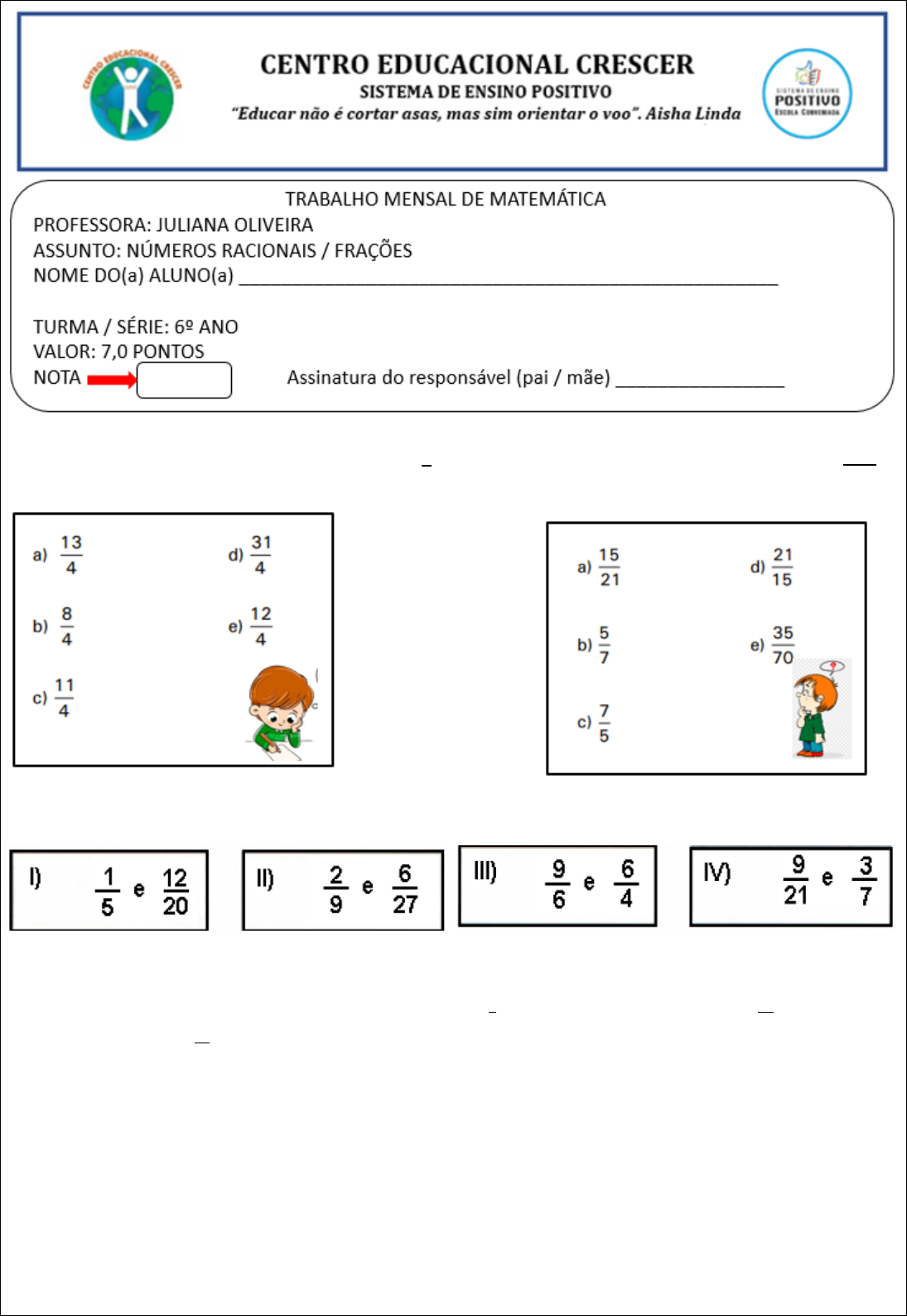 Trabalho sobre frações.