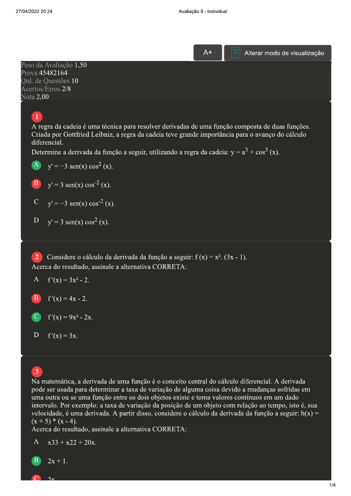 Cálculo Diferencial E Integral I Avaliação 2 - Cálculo Diferencial E ...