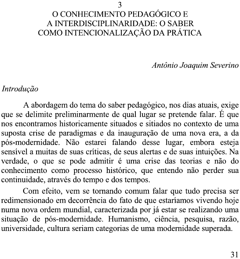 O Conhecimento Pedagógico E A Interdisciplinaridade O Saber Como Inten ...