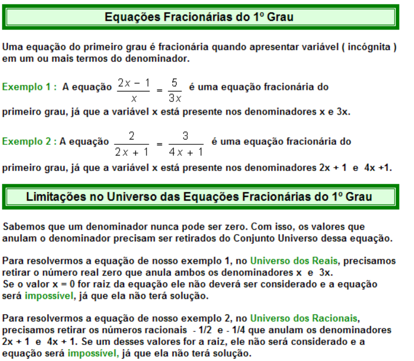 EQUAÇÃO FRACIONÁRIA DO 1° GRAU #08 