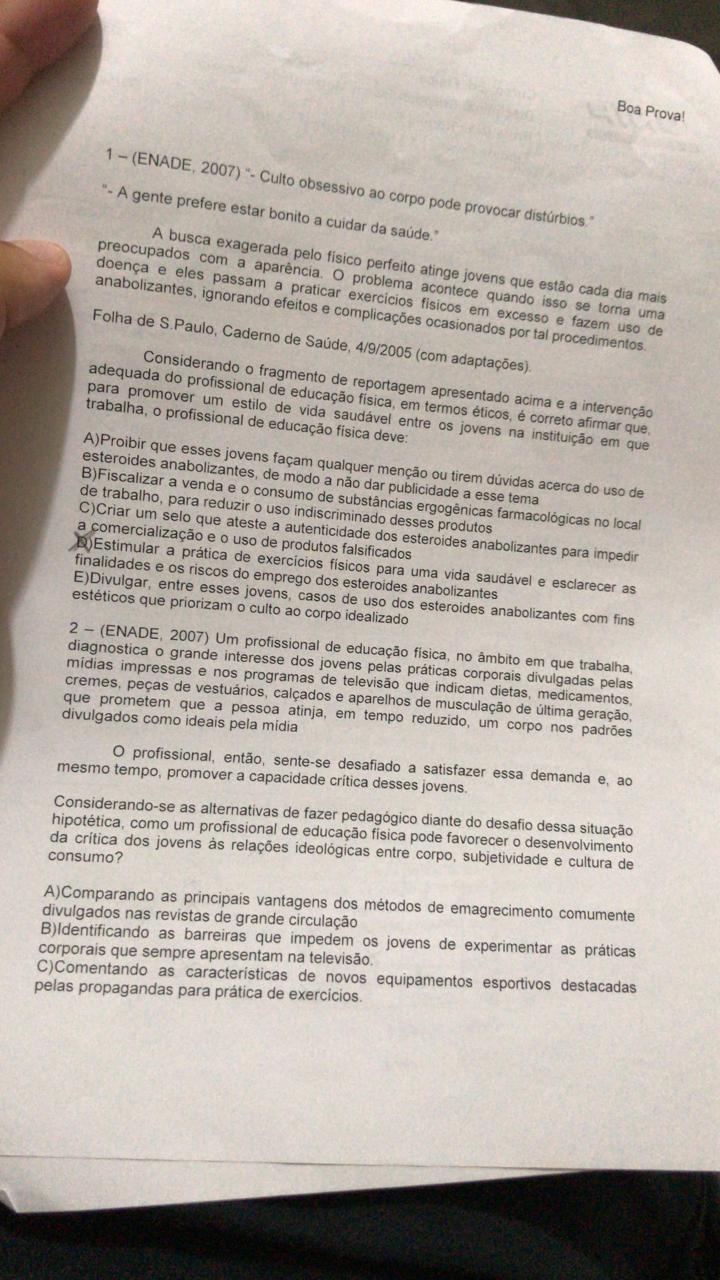 Prova Corporeidade - Corporeidade E Motricidade Humana