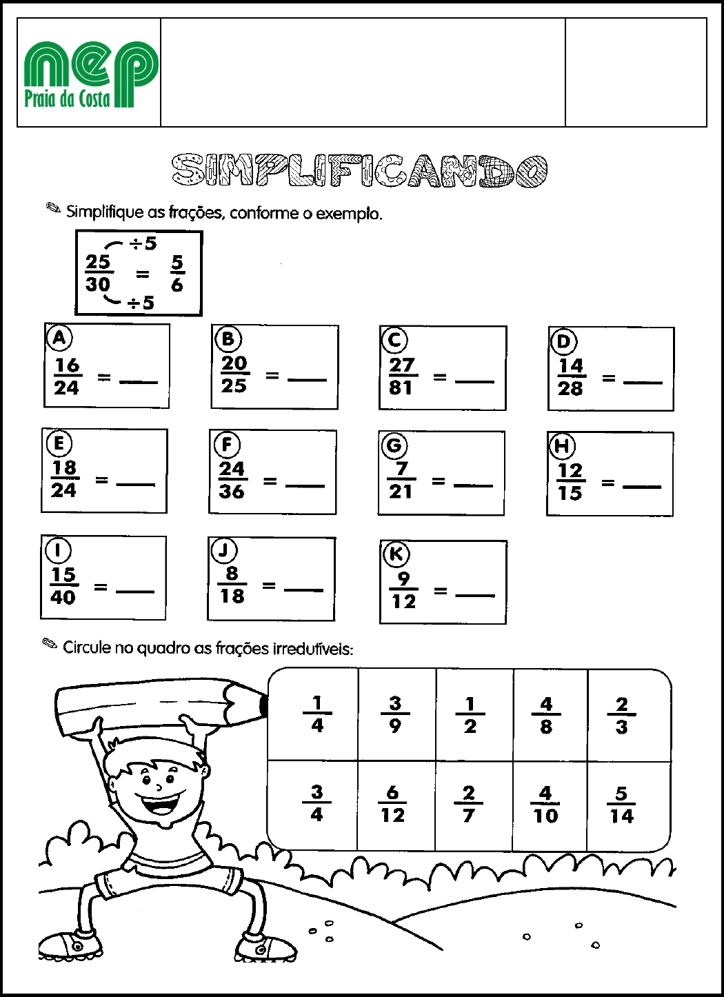 Matemática, Frações equivalentes, Atividades frações