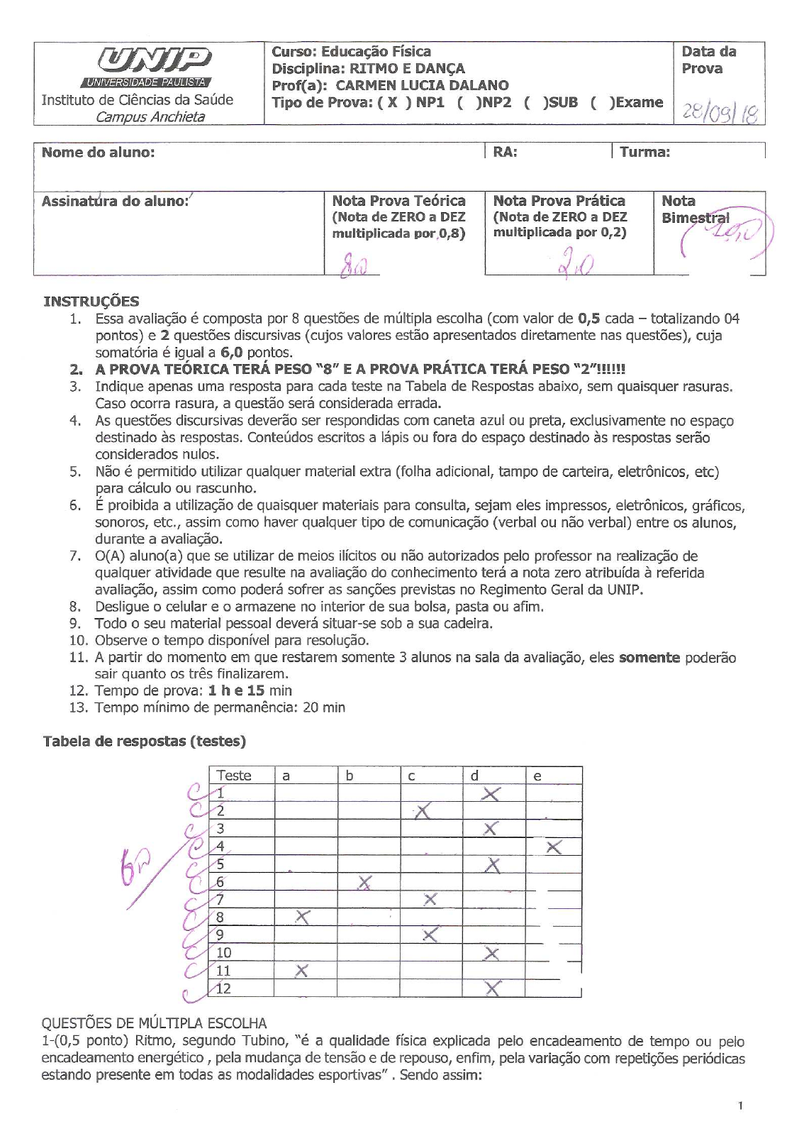 Ritmo e Dança - NP1 UNIP - Ritmo e Dança