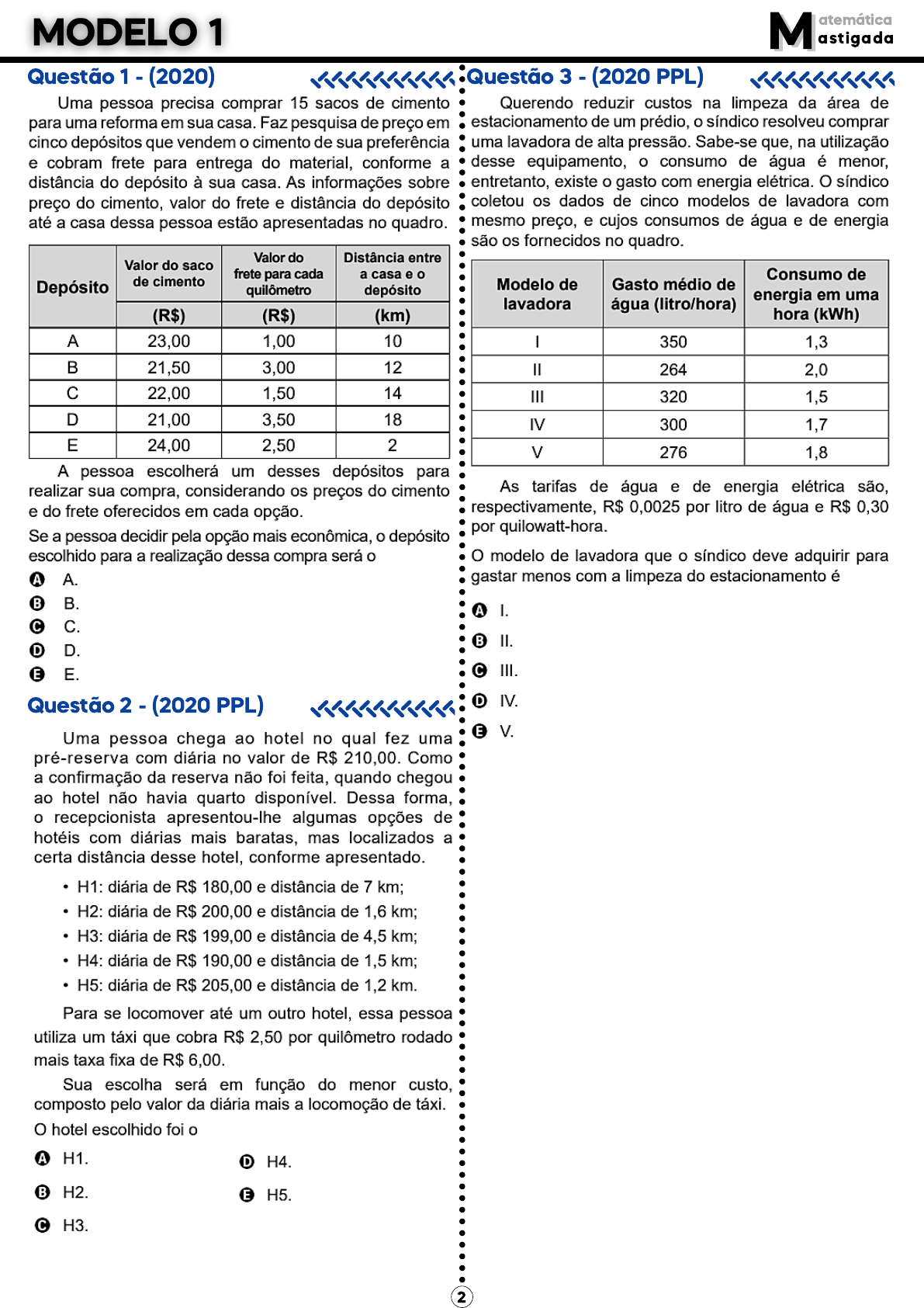 Modelo das Questões de Matemática do ENEM 