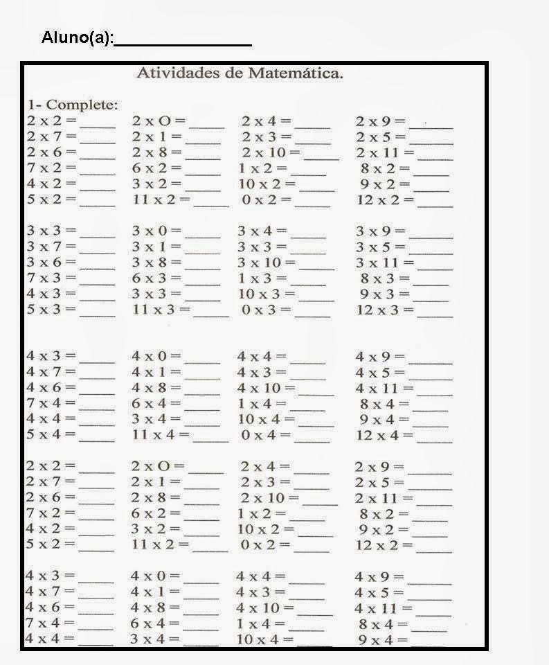 Atividade de matemática 4 ano worksheet