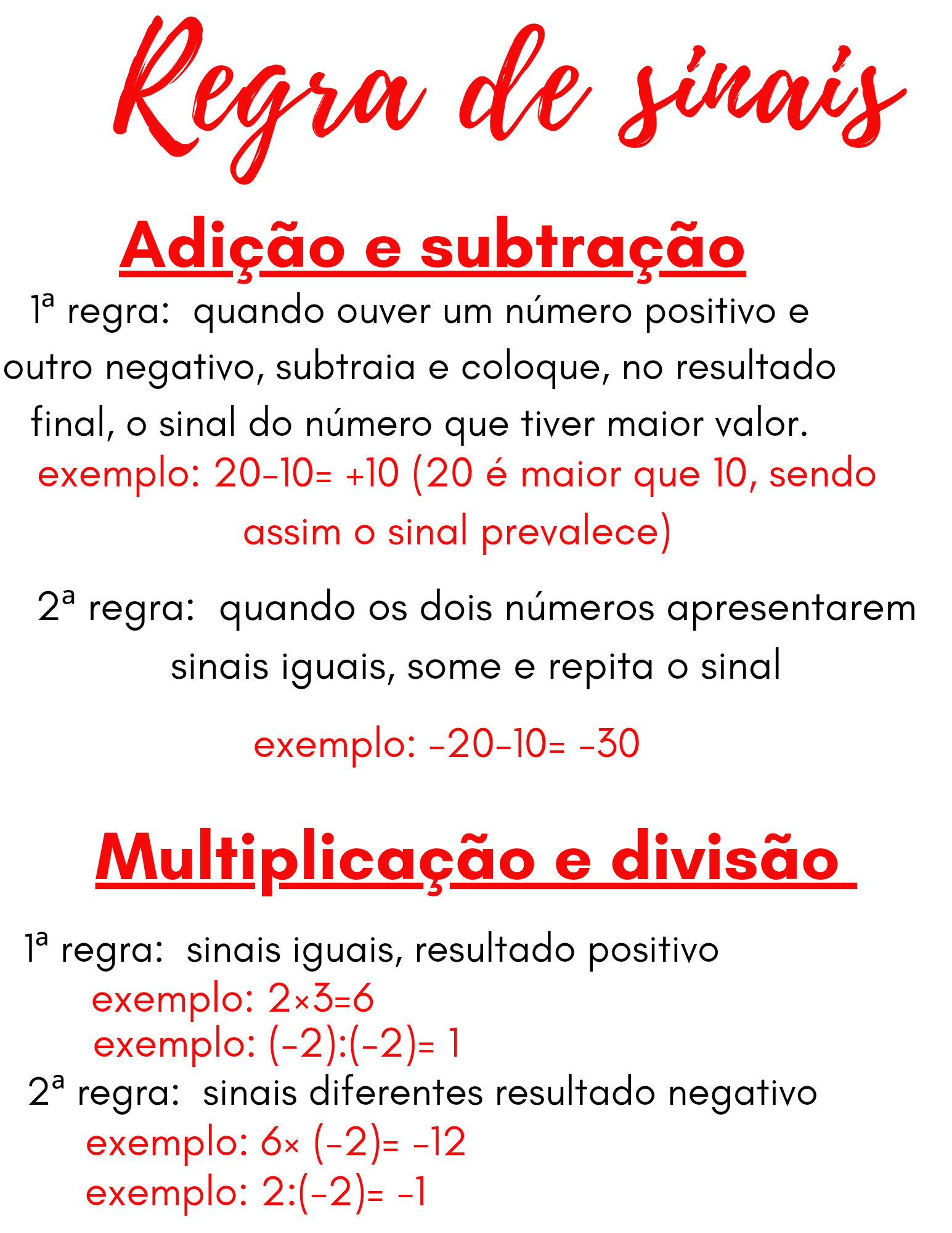 Matemática com Procopio - Entenda a regra dos sinais na adição e na  subtração com o vídeo