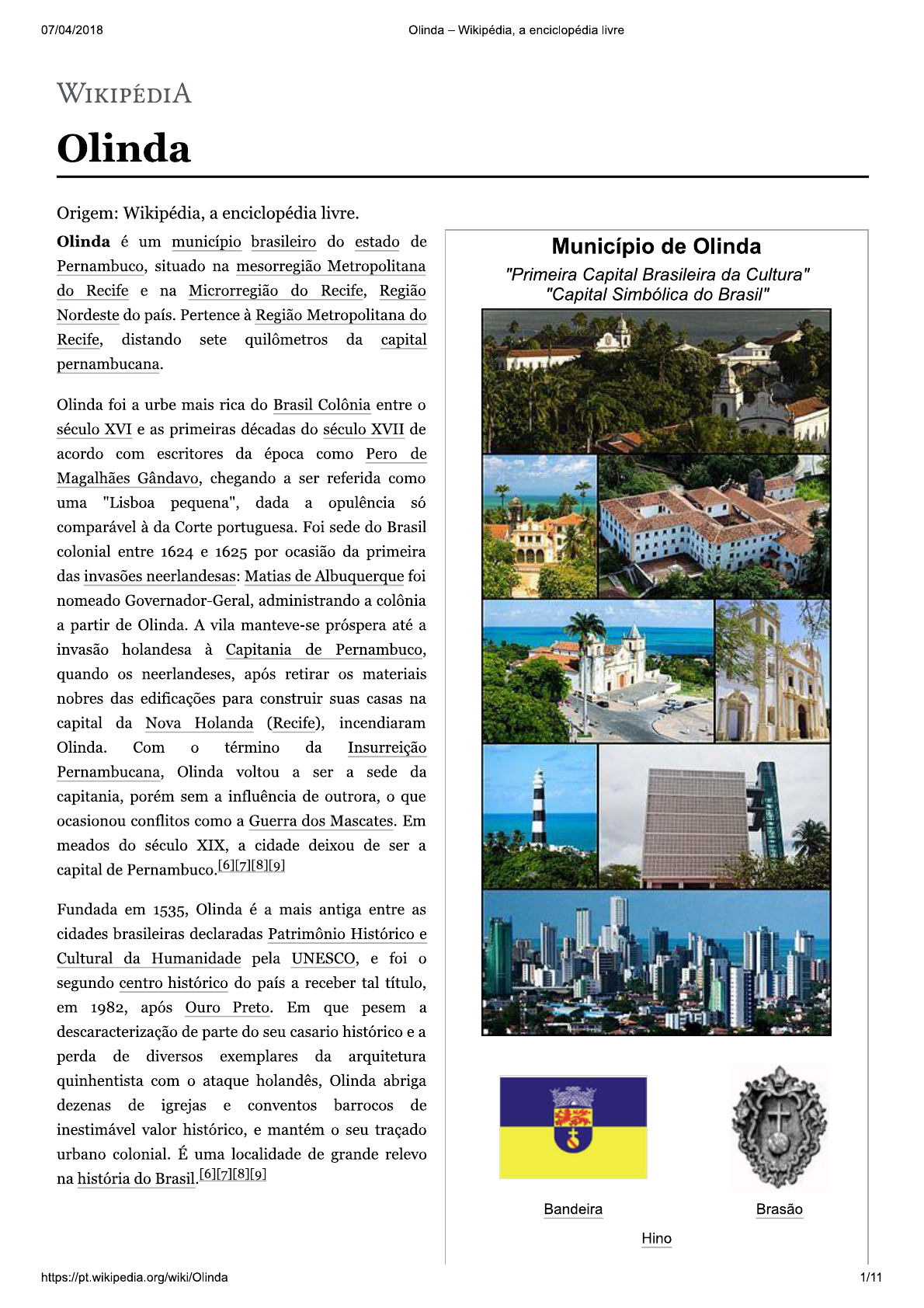 Olinda Wikipedia A Enciclopedia Livre Historia