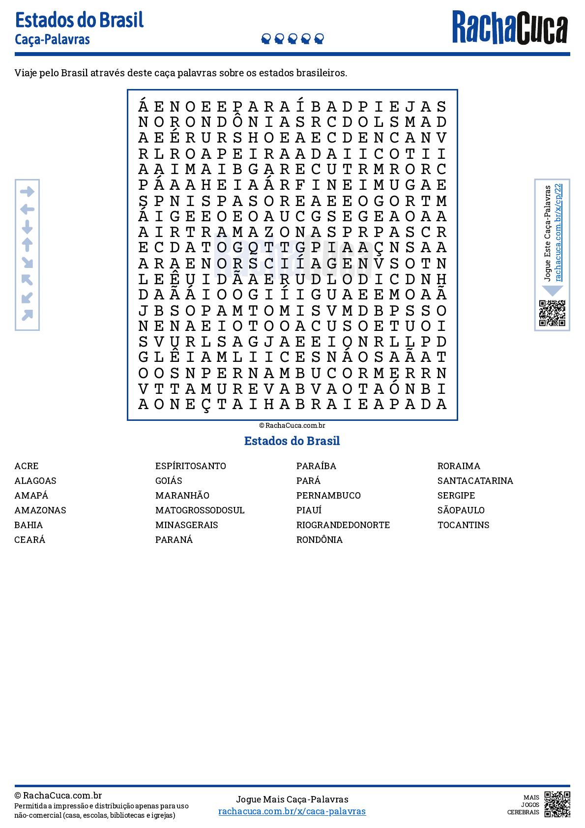 Estados do Brasil - Caça Palavras - Racha Cuca