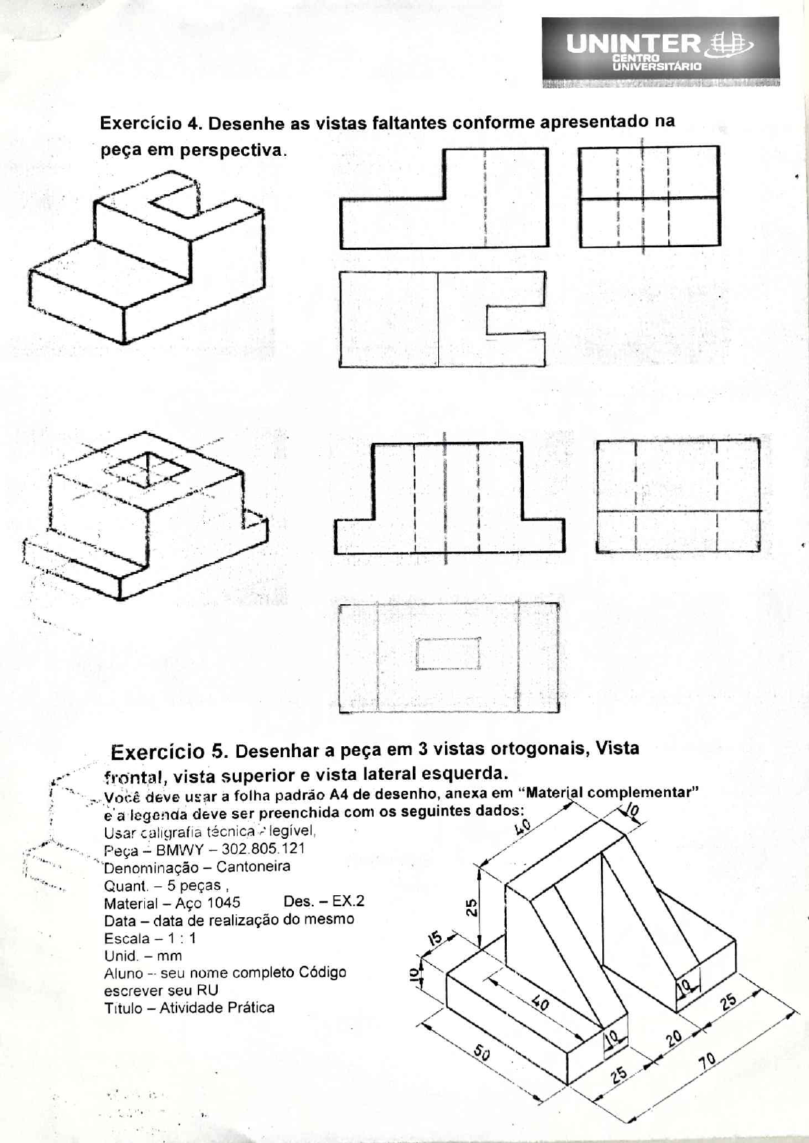 Atividade Prática Desenho Técnico Desenho Técnico I 5833