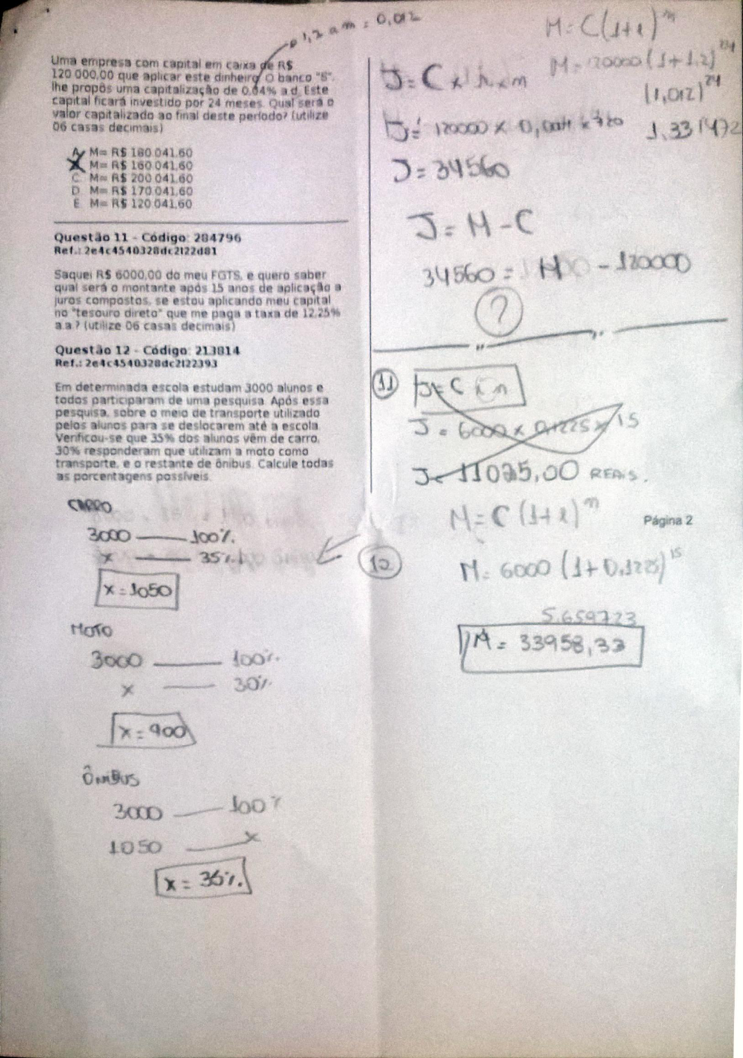 Prova Unopar Matematica Financeira