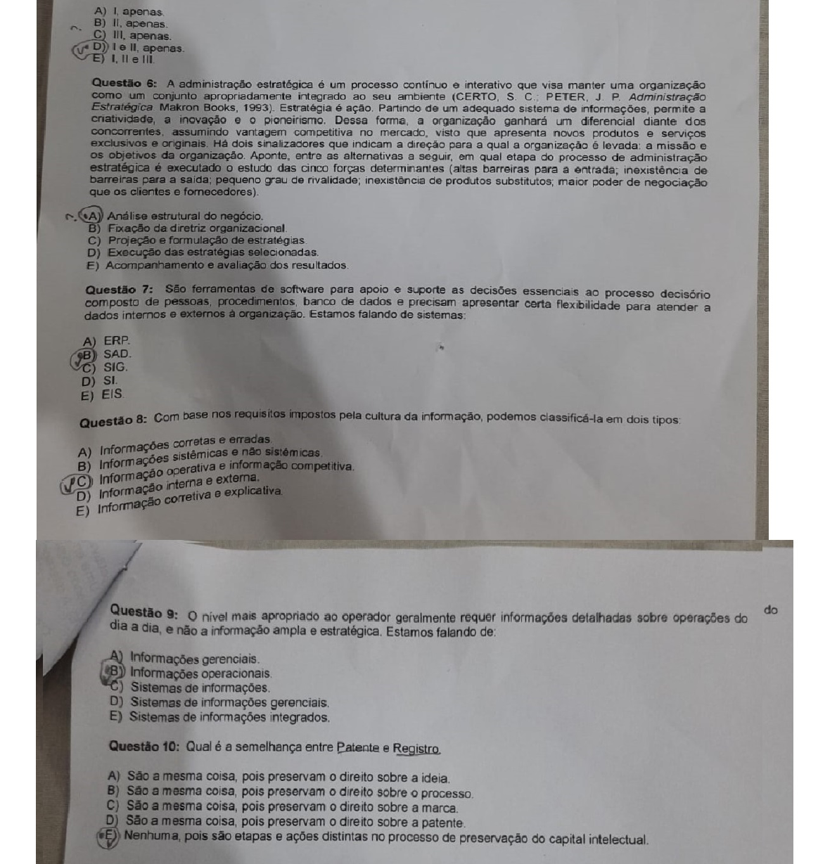 Prova Gestão das Informações - UNIP - Gestão das Informações