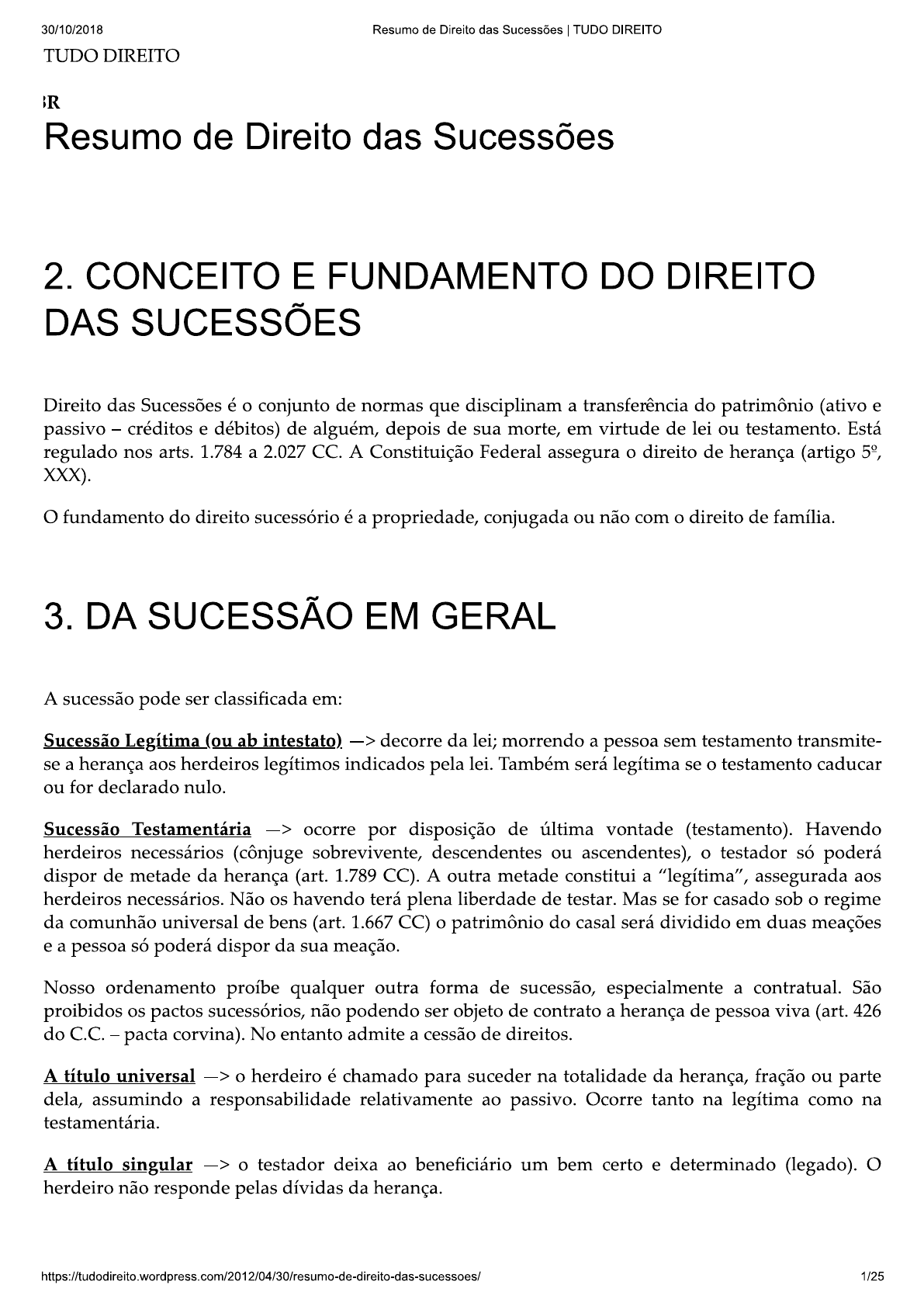 Direito Das Sucessões - Resumo - Direito Civil I