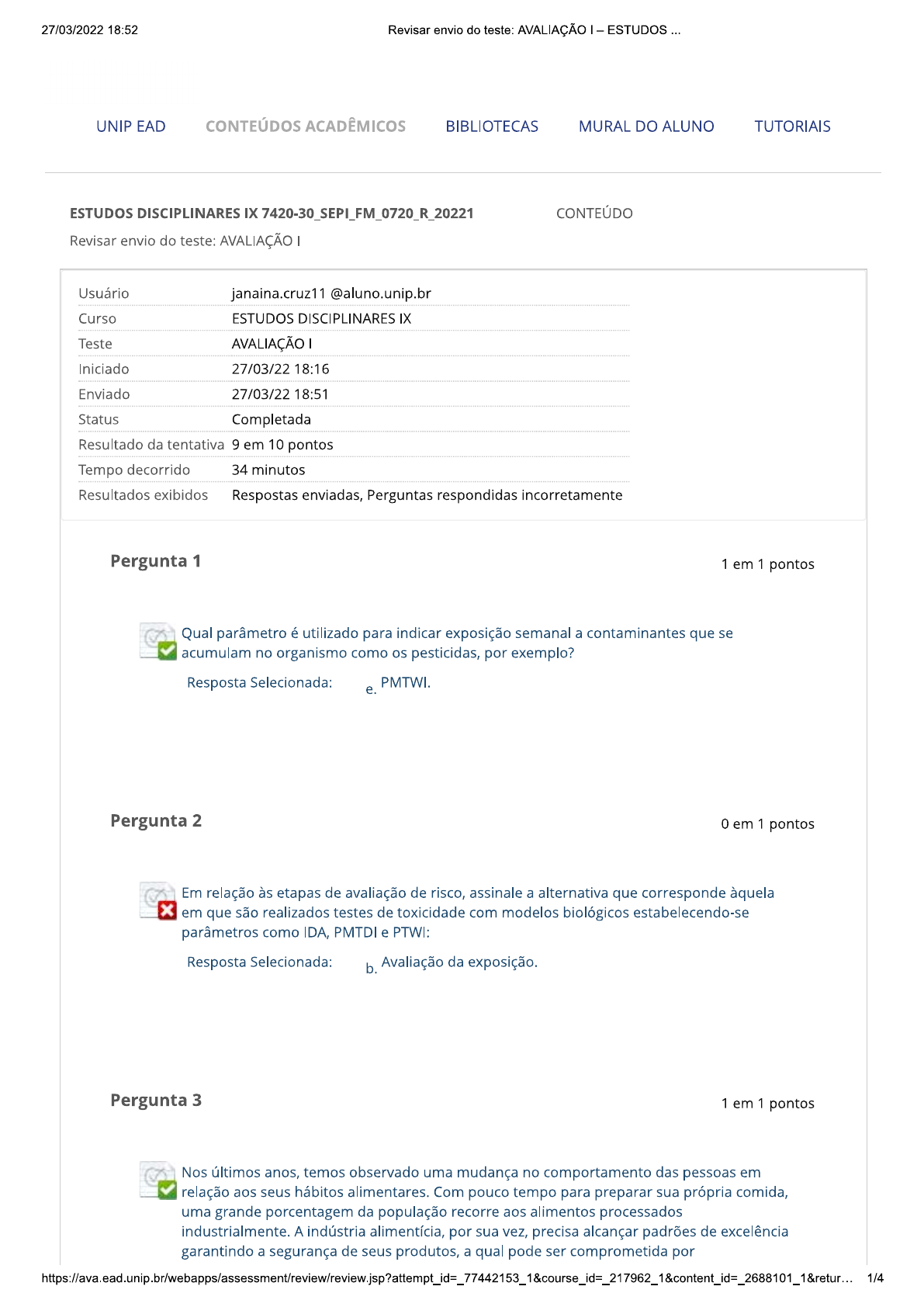 Prova ED IX - 27-03 - Estudos Disciplinares XI Unip