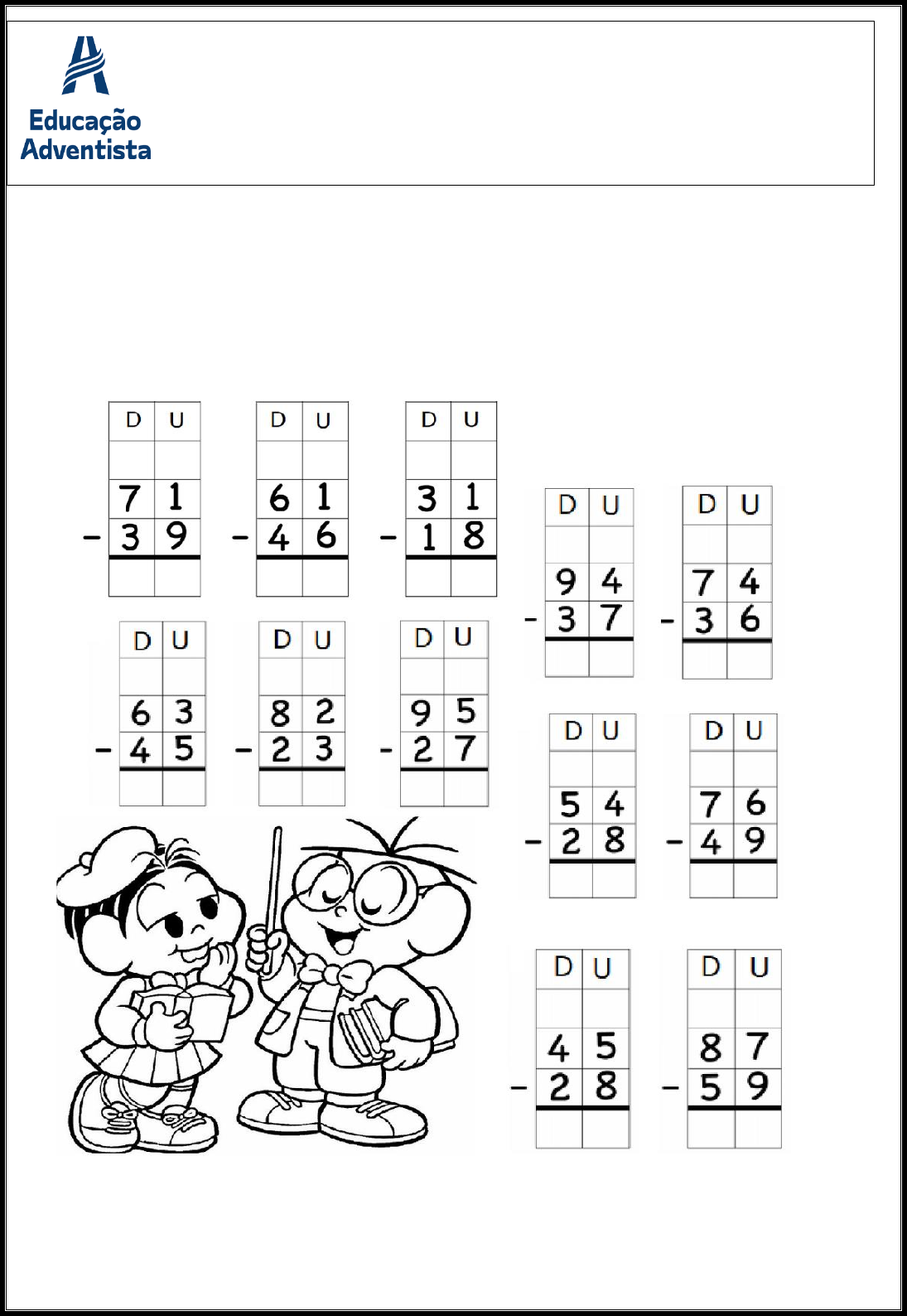 Atividade de matemática 3º Ano: Subtração com reserva –