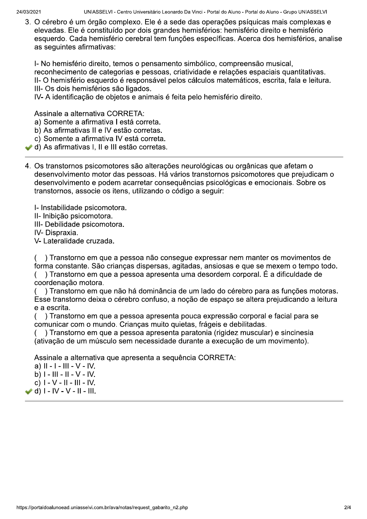 Prova Objetiva Final De Psicomotricidade - Psicomotricidade