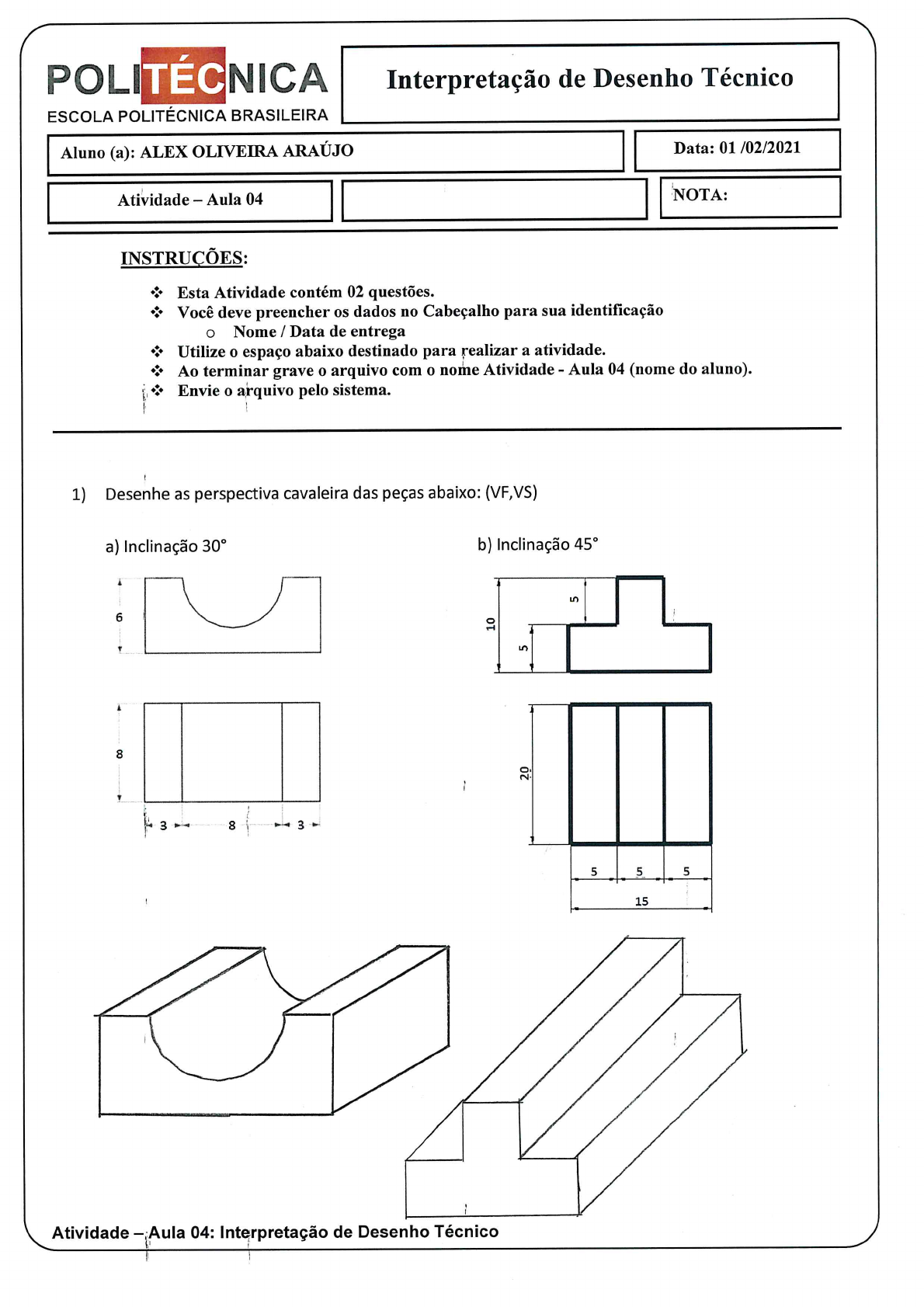 Atividade Aula 04 Interpretação De Desenho Tecnico Leitura E Interpretação De Desenho Técnico 2941