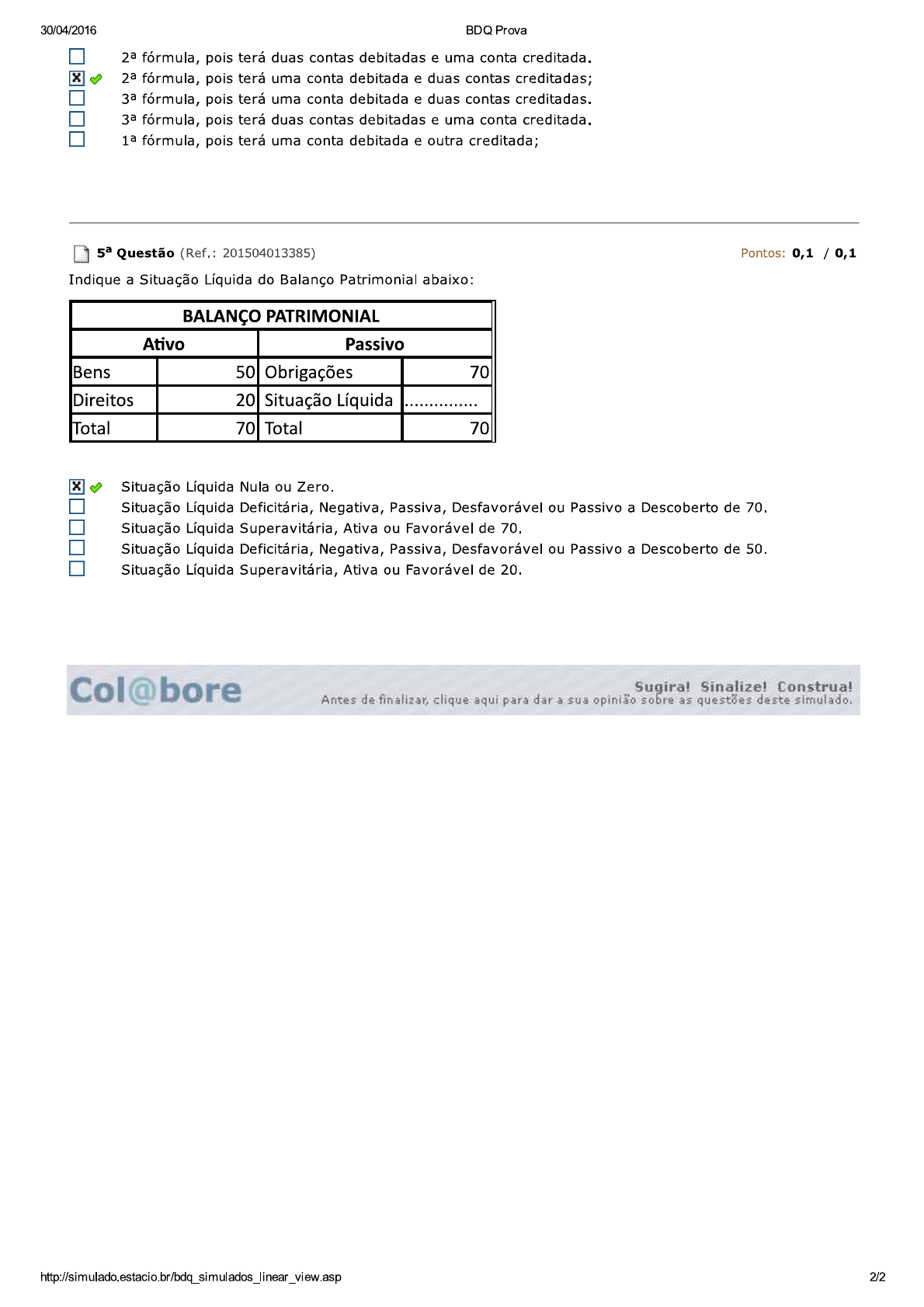 Avaliando O Aprendizado 2 Contabilidade Ciências Contábeis 2494